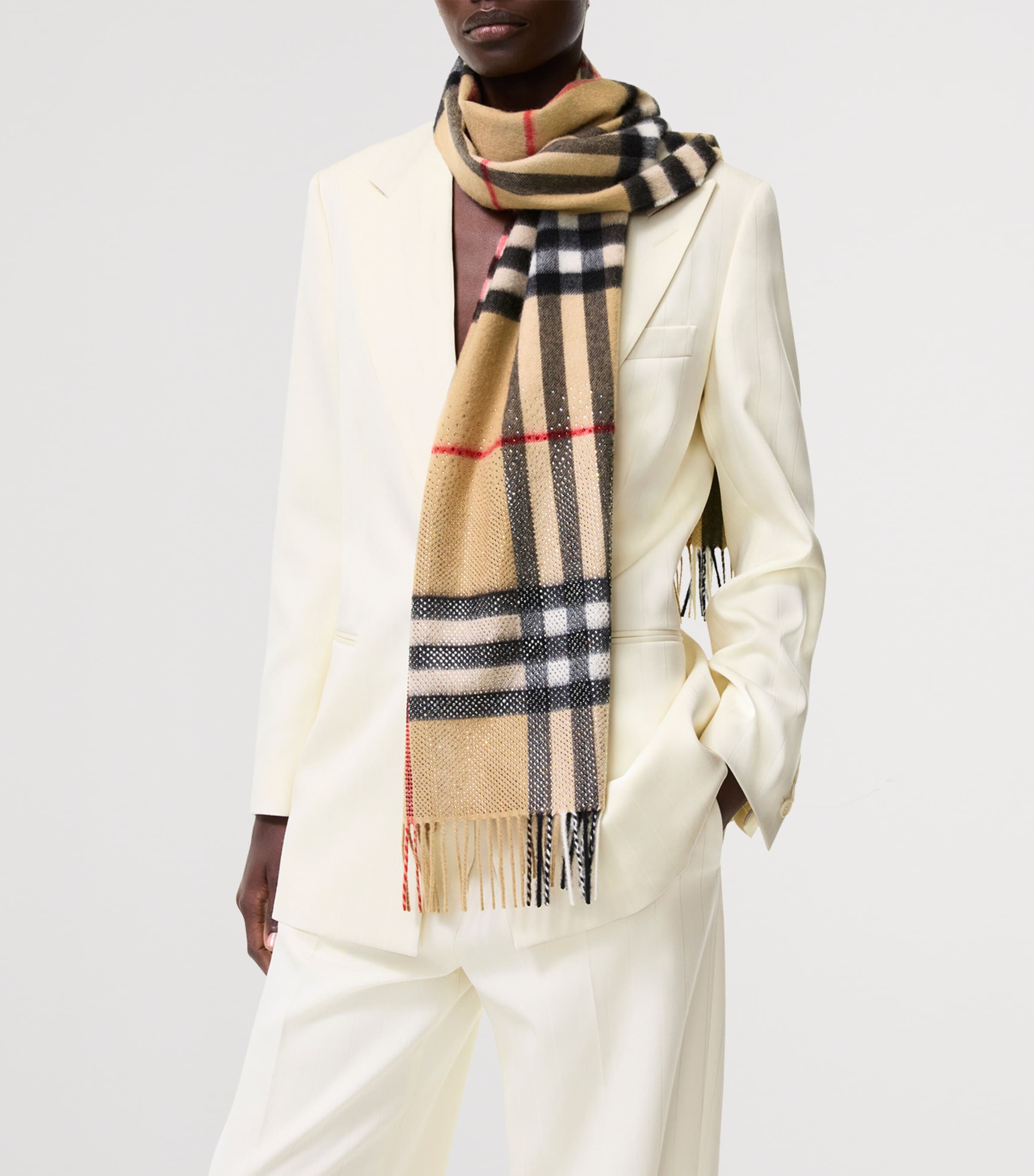 Burberry Cashmere Embellished Check Scarf Archive Beige Image 4