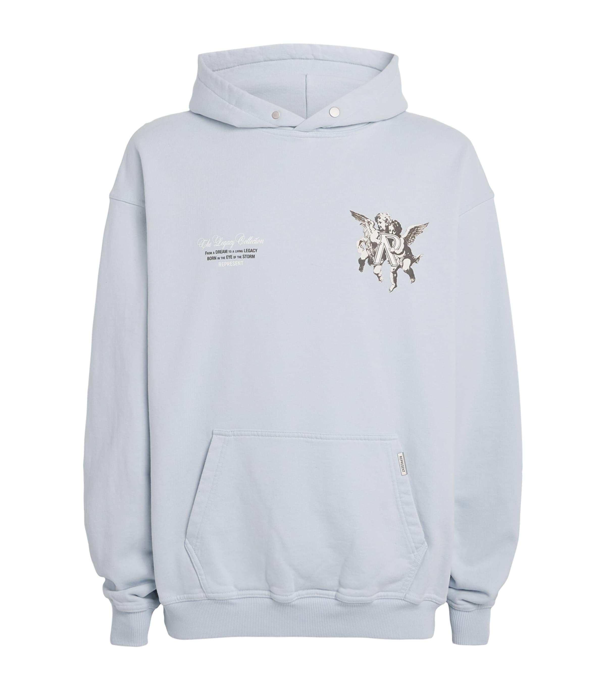Represent Light Blue Cotton Hoodie With Cherubs Graphic In Blue