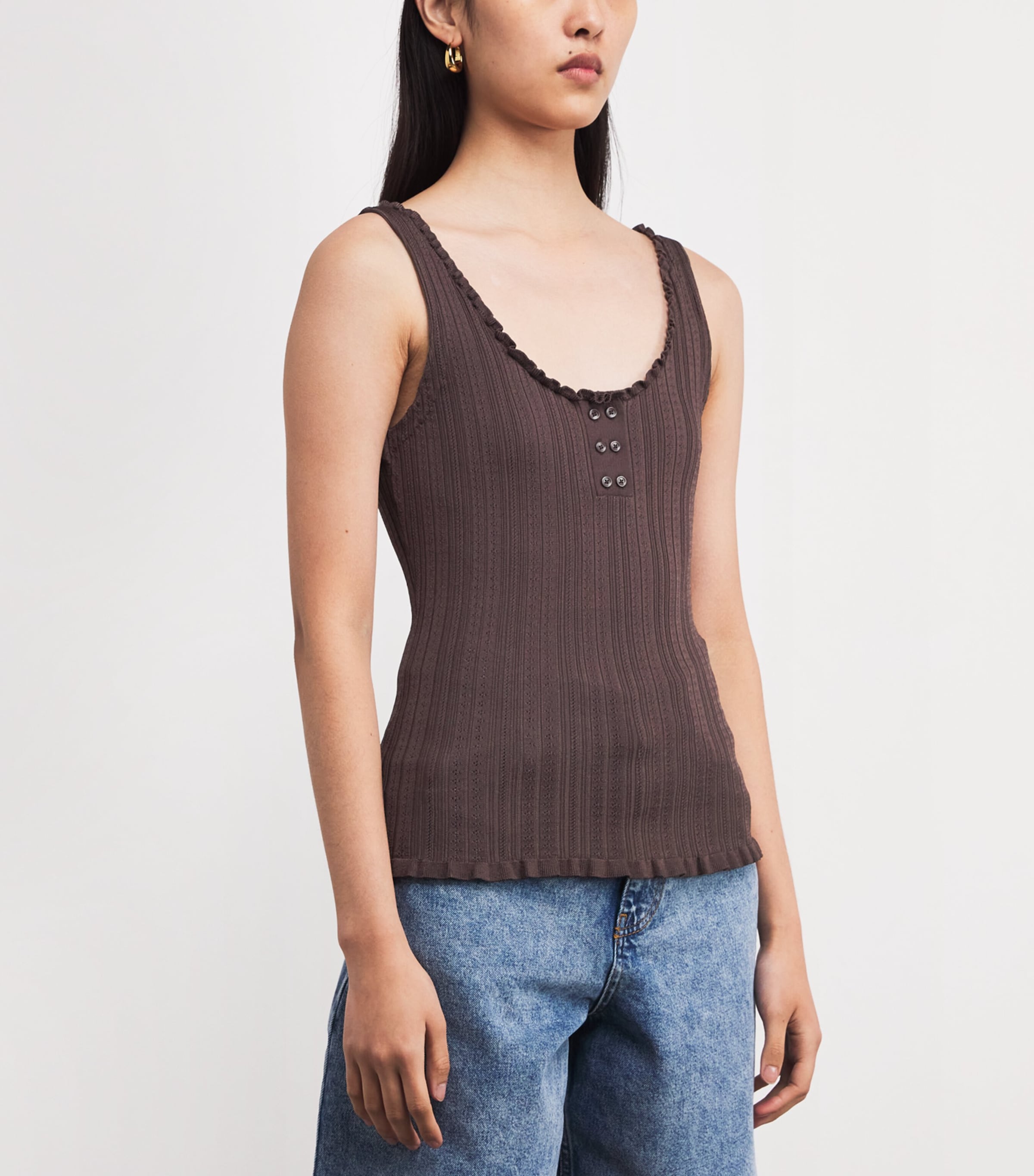 Pointelle Knit Tank Top CHOCOLATE Image 3