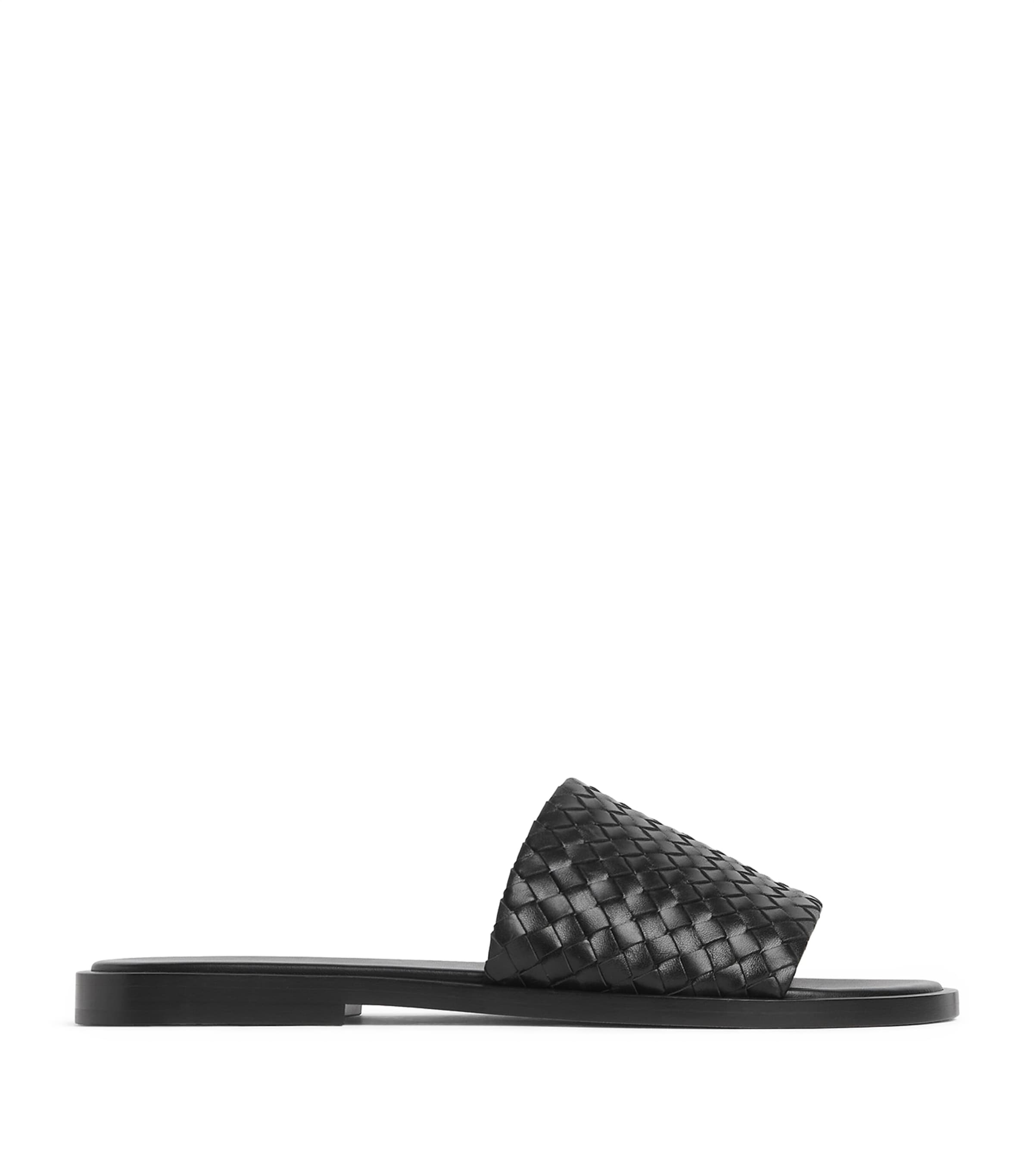 Bottega Veneta Nappa Leather Elio Slippers With Woven Texture In Brown