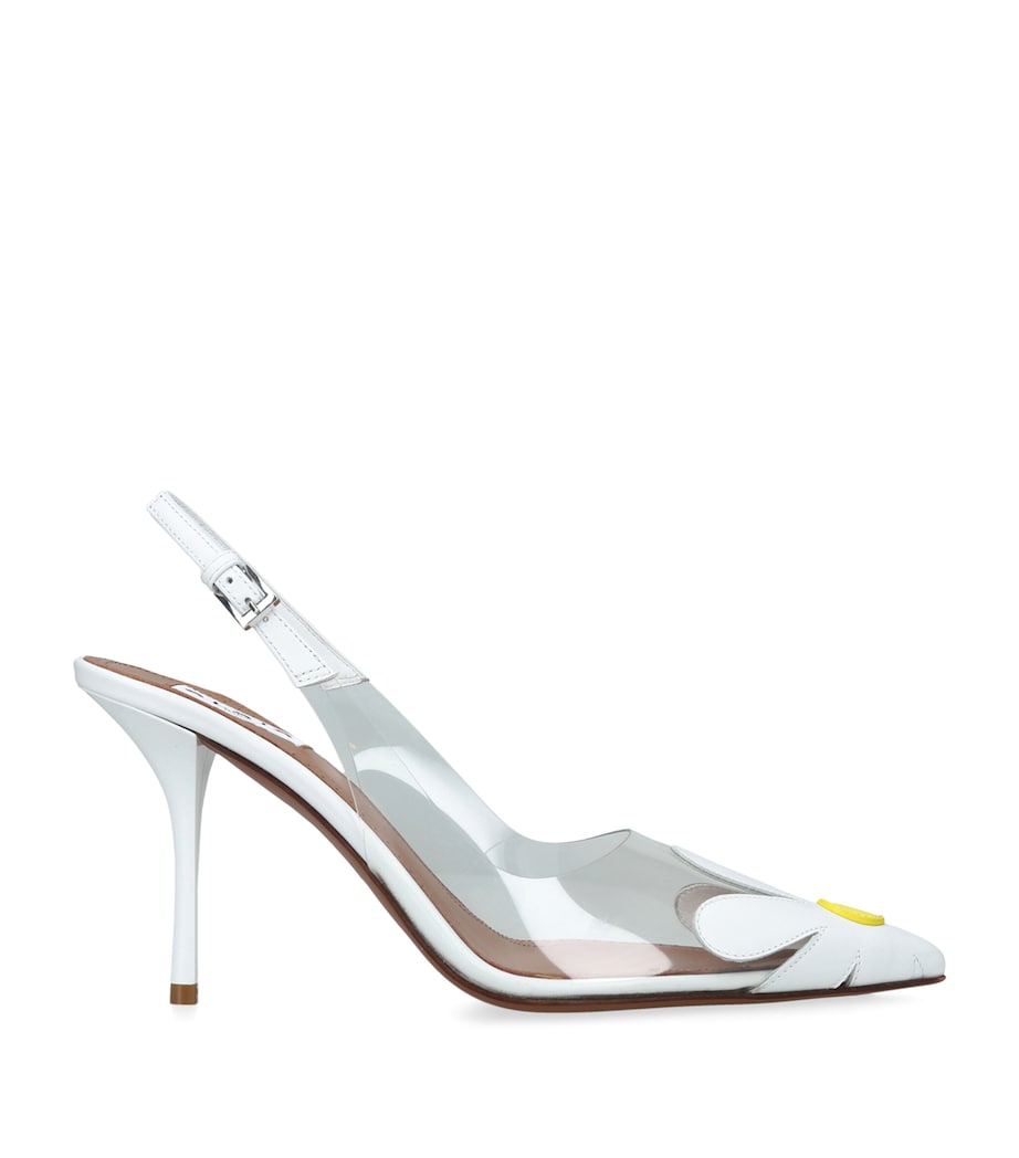 Alaïa Leather-PVC Bloom Slingback Pumps 90 White Image 1