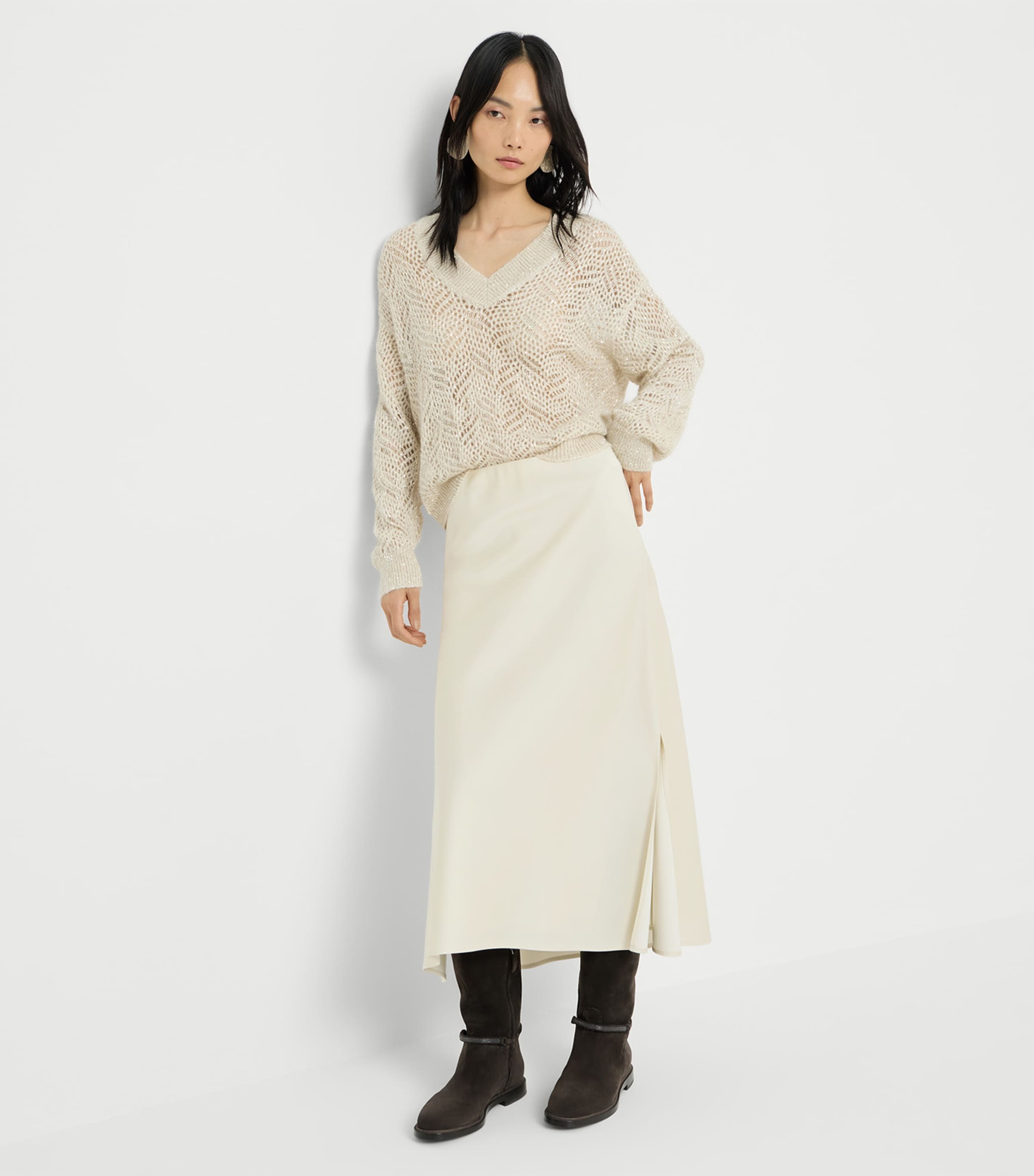 Brunello Cucinelli Womens Satin Midi Skirt Image 4