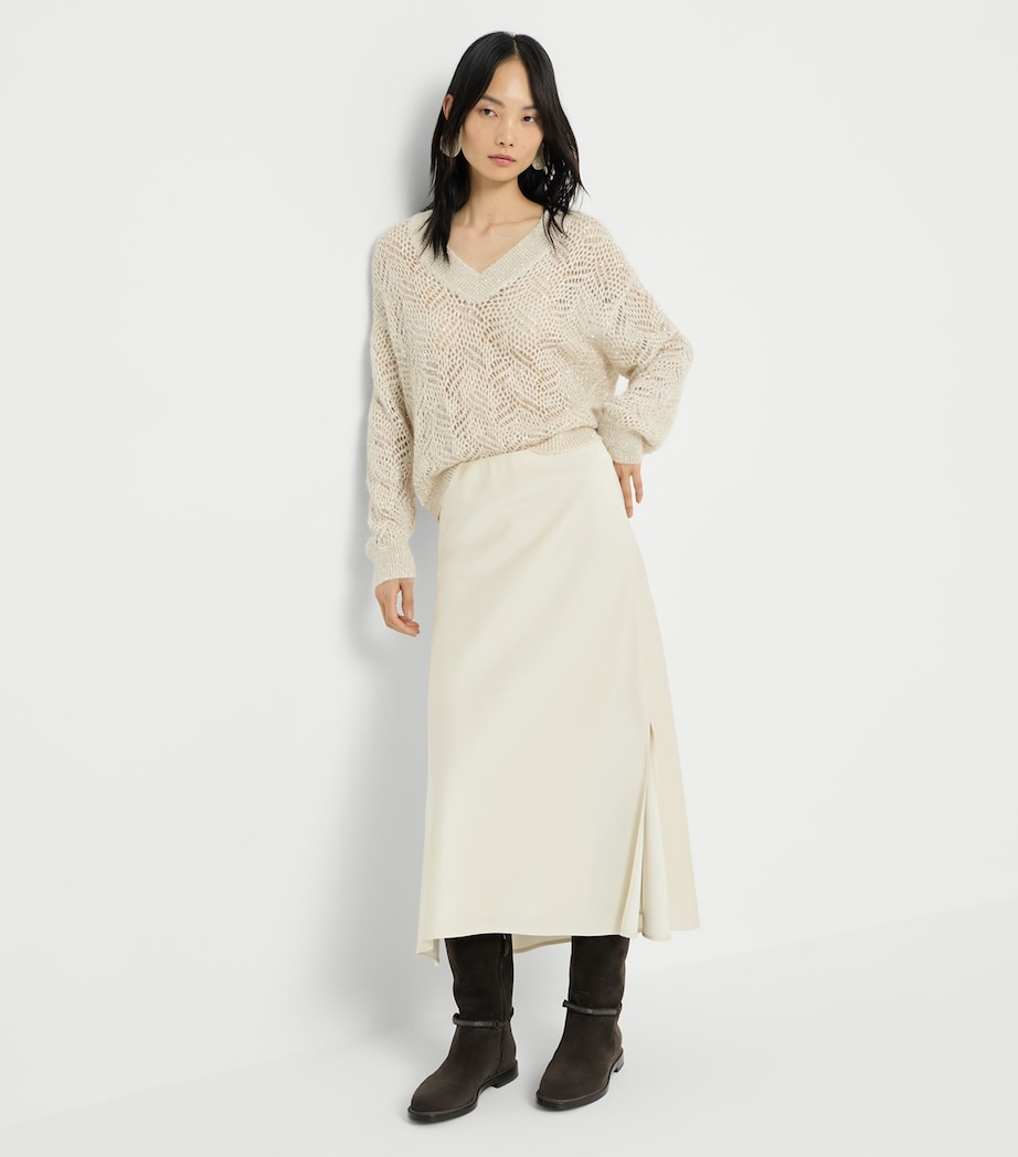 Brunello Cucinelli Womens Satin Midi Skirt Image 4