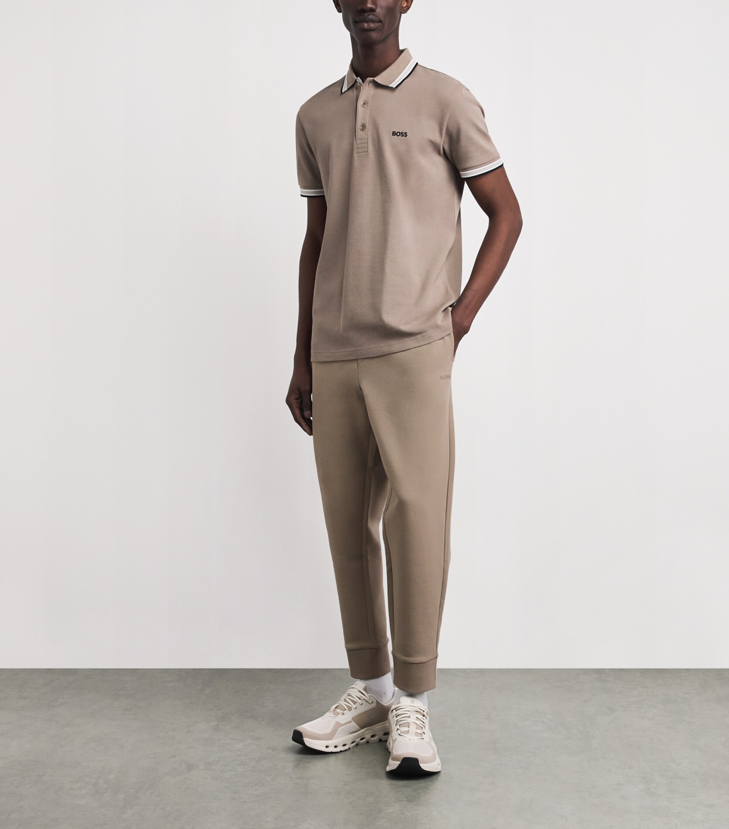 BOSS Mens Stretch-Cotton Logo Sweatpants Pastel Green Image 2