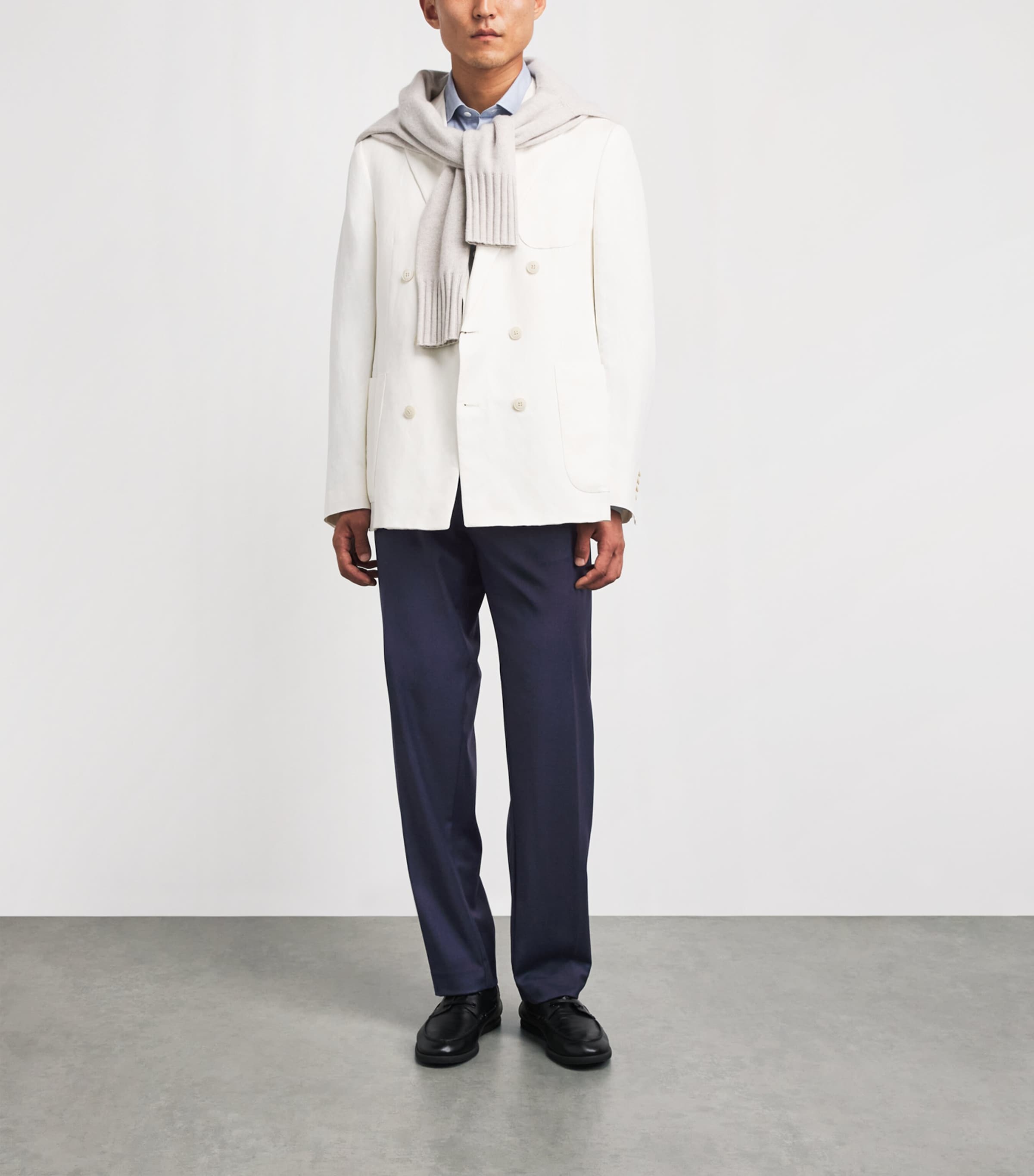 Canali Mens Stretch-Wool Drawstring Straight Trousers Navy Image 2