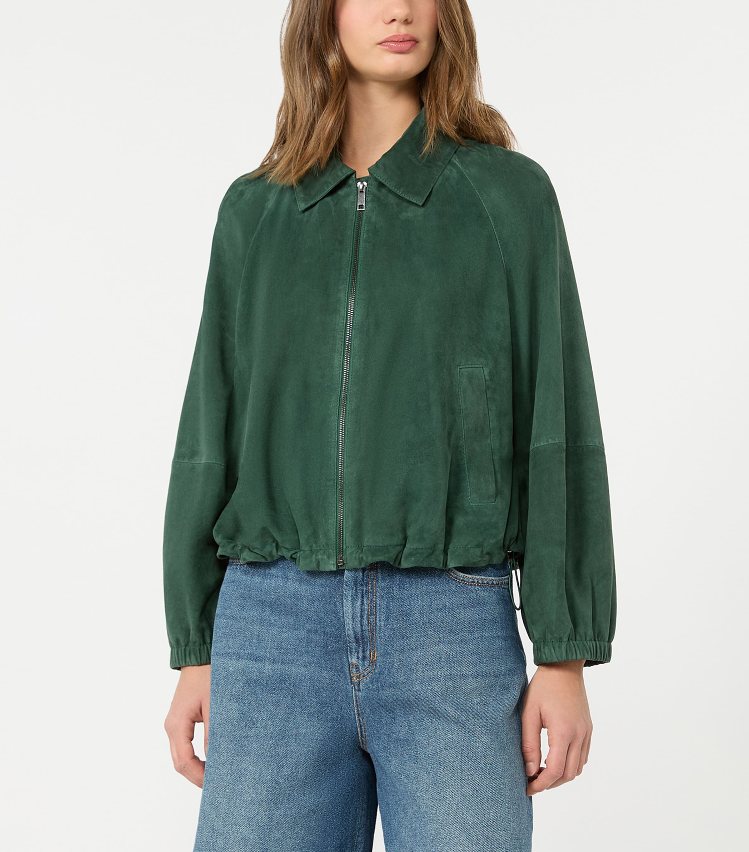Weekend Max Mara Womens Suede Drawstring Bomber Jacket Dark Green Image 2