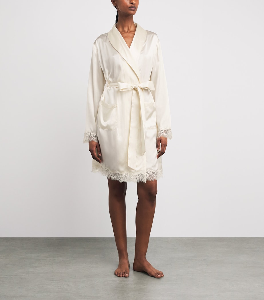 Harrods Womens Silk Lace-Trim Short Night Robe Ivory Image 2
