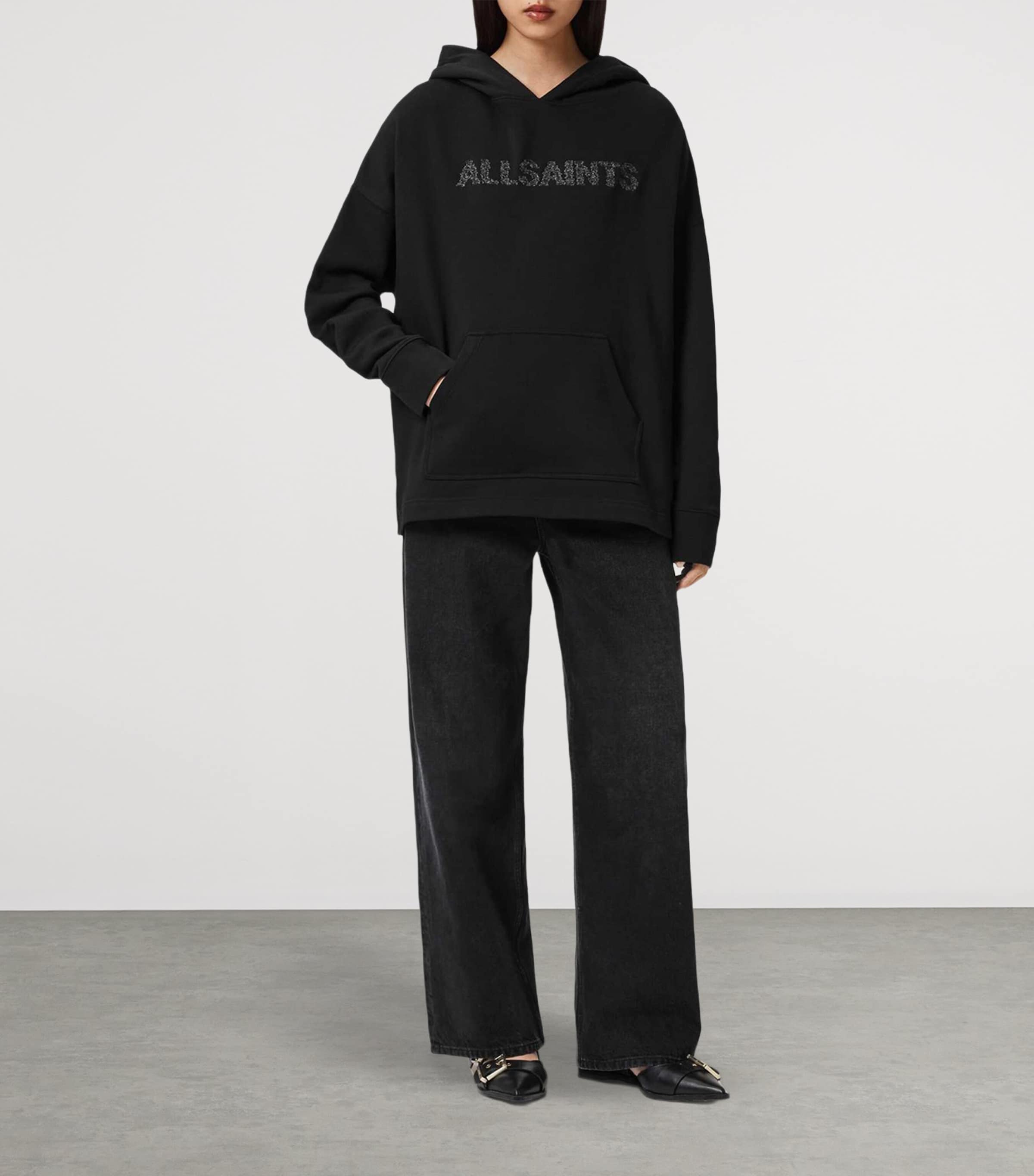 AllSaints Womens Organic Cotton Pin-Detail Etienne Hoodie Black Image 2