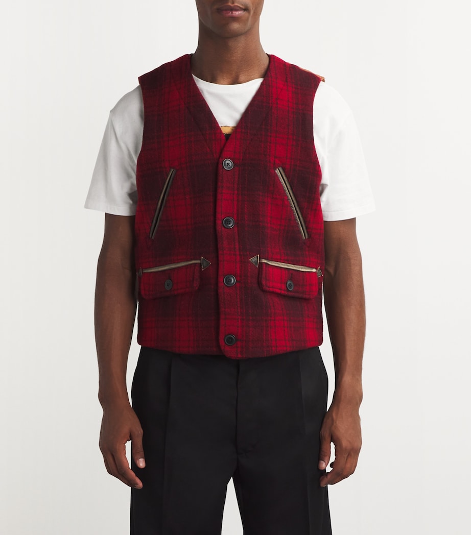 Wool Check Gilet RED Image 2