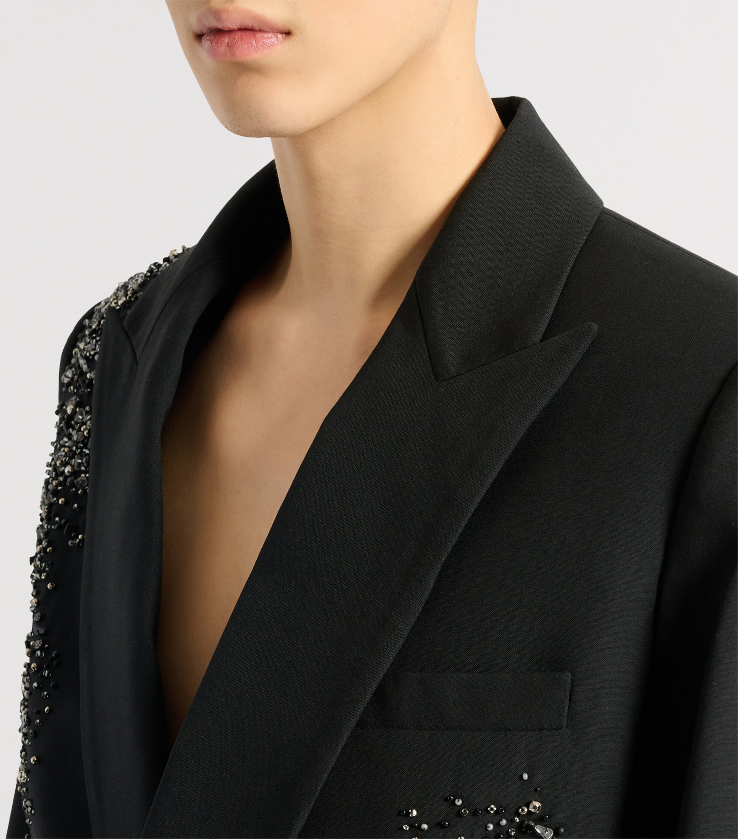 Balmain Mens Wool Embroidered Double-Breasted Blazer Eaa Multi Noir Image 4