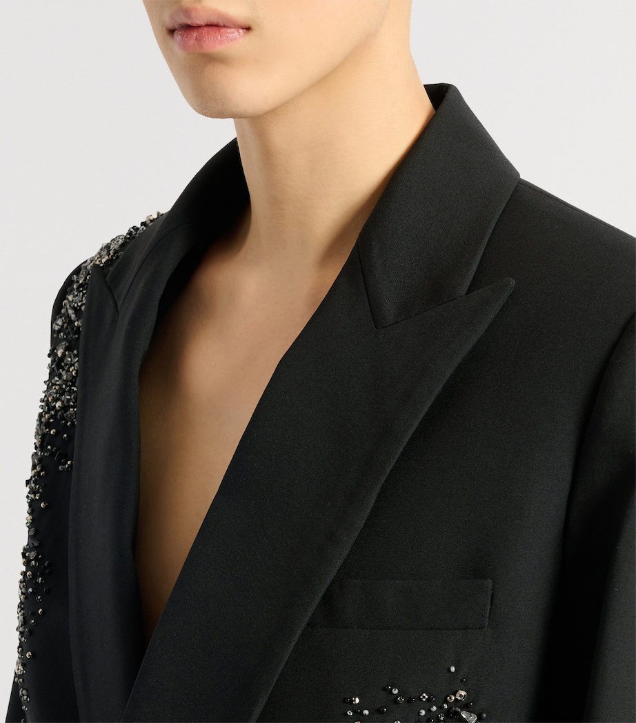 Balmain Mens Wool Embroidered Double-Breasted Blazer Eaa Multi Noir Image 4