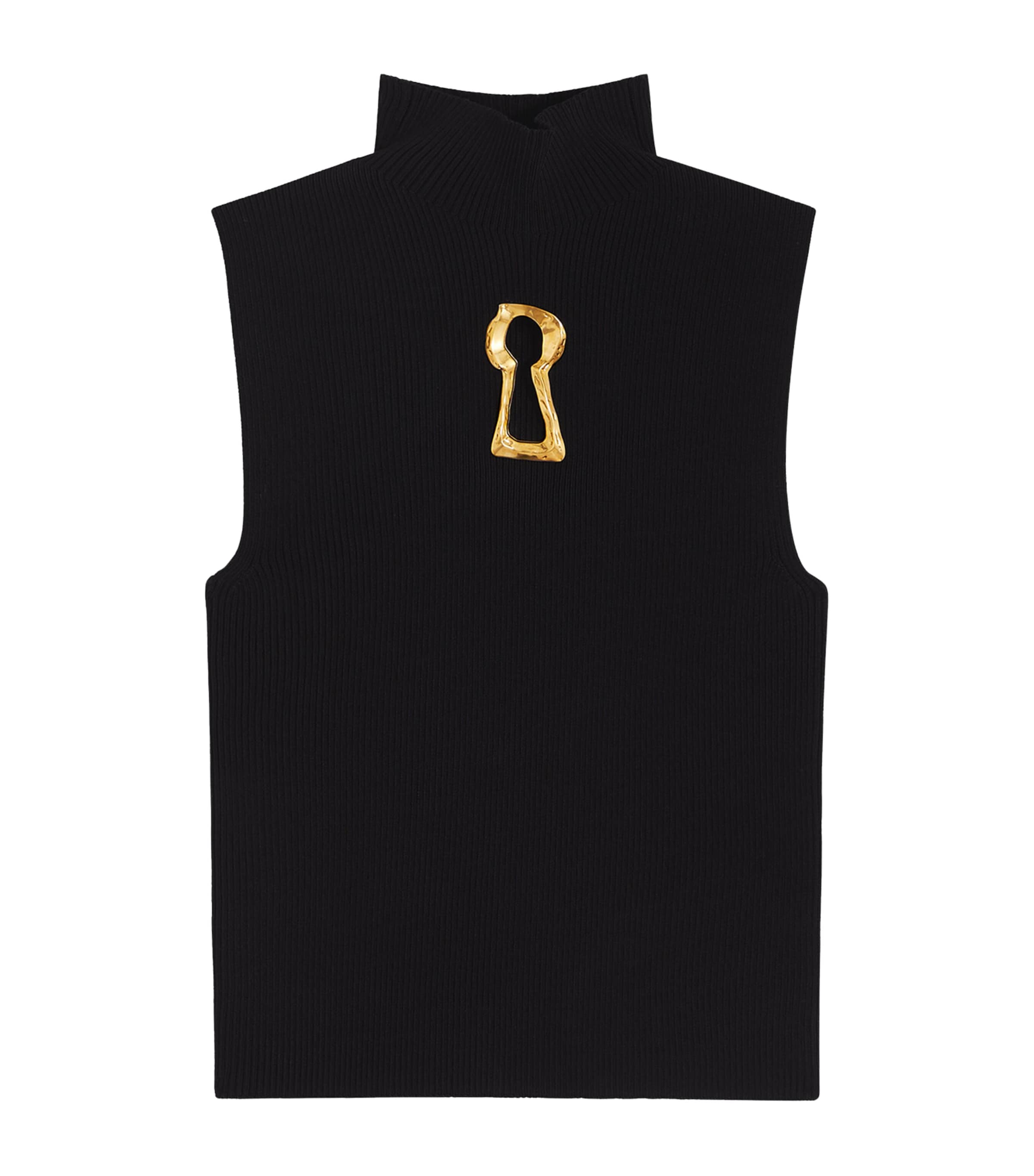 Schiaparelli Womens Keyhole Sleeveless Sweater Black Image 1