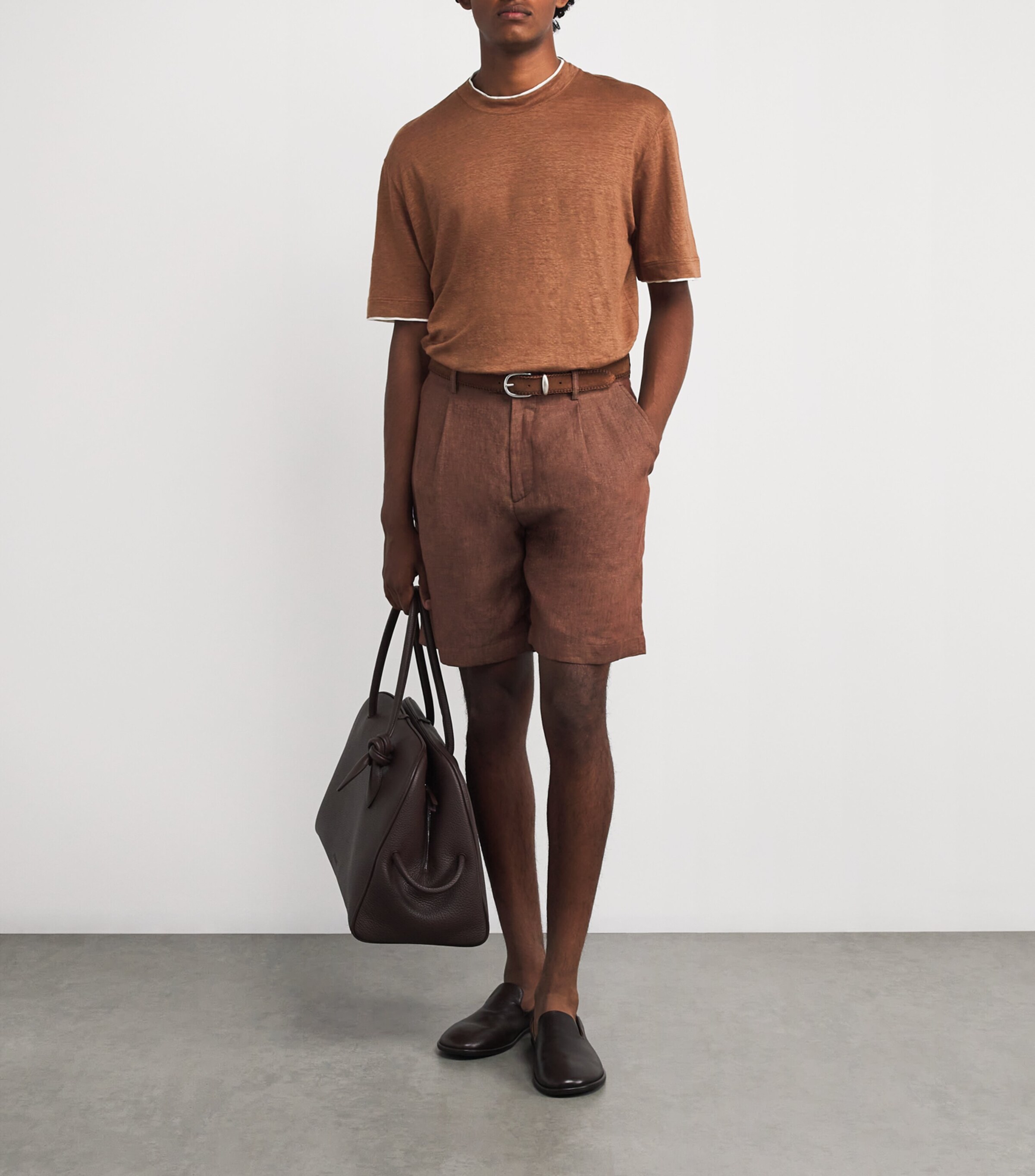 Eleventy Mens x Harrods Linen Layered T-Shirt Vicuna E Bianco Image 2