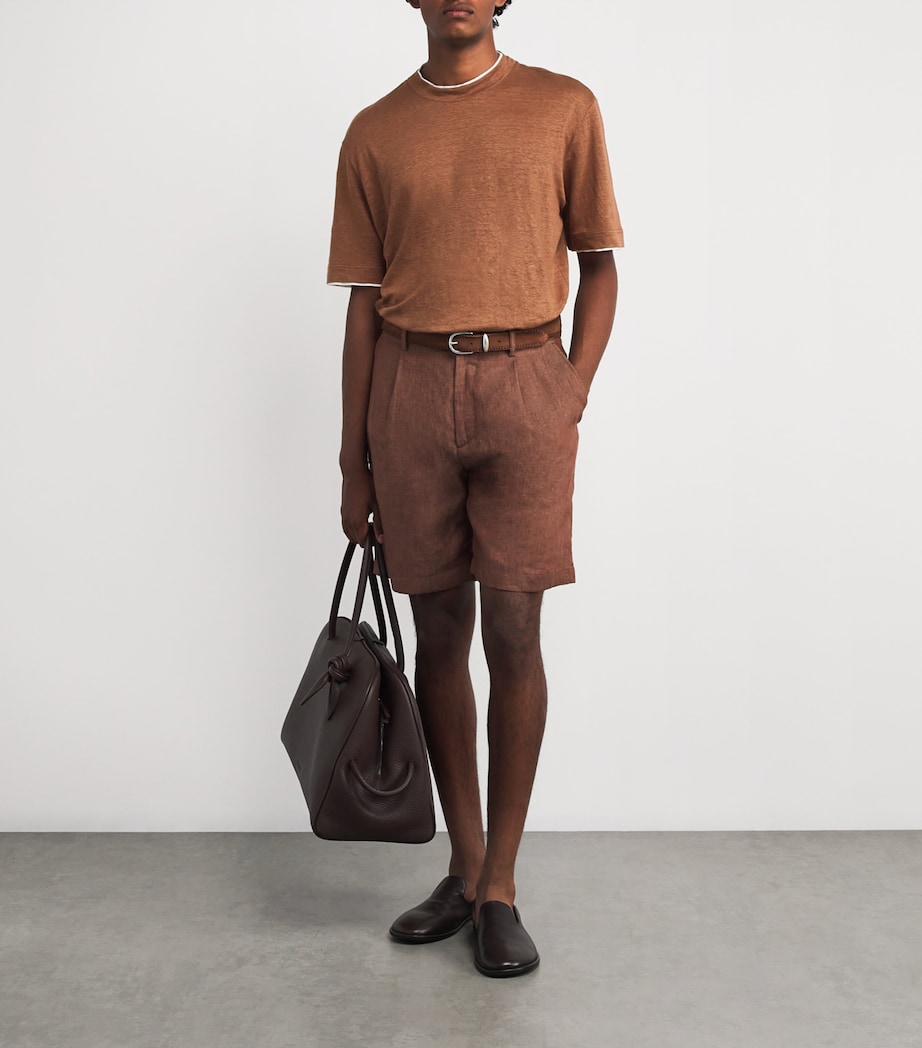 Eleventy Mens x Harrods Linen Layered T-Shirt Vicuna E Bianco Image 2