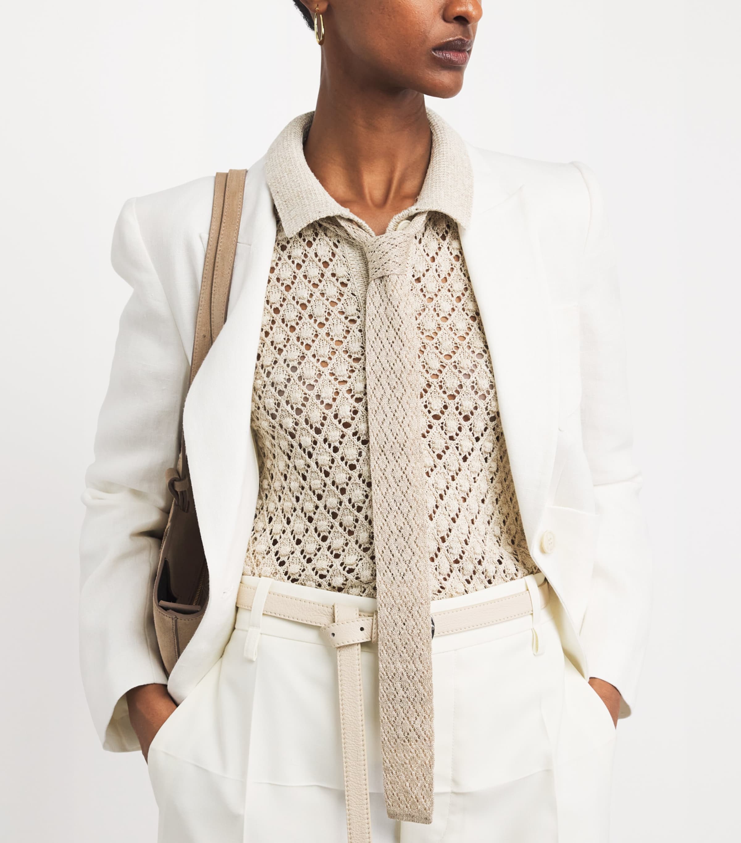 Eleventy Silk-Linen-Blend Skinny Scarf Sabbia Image 2