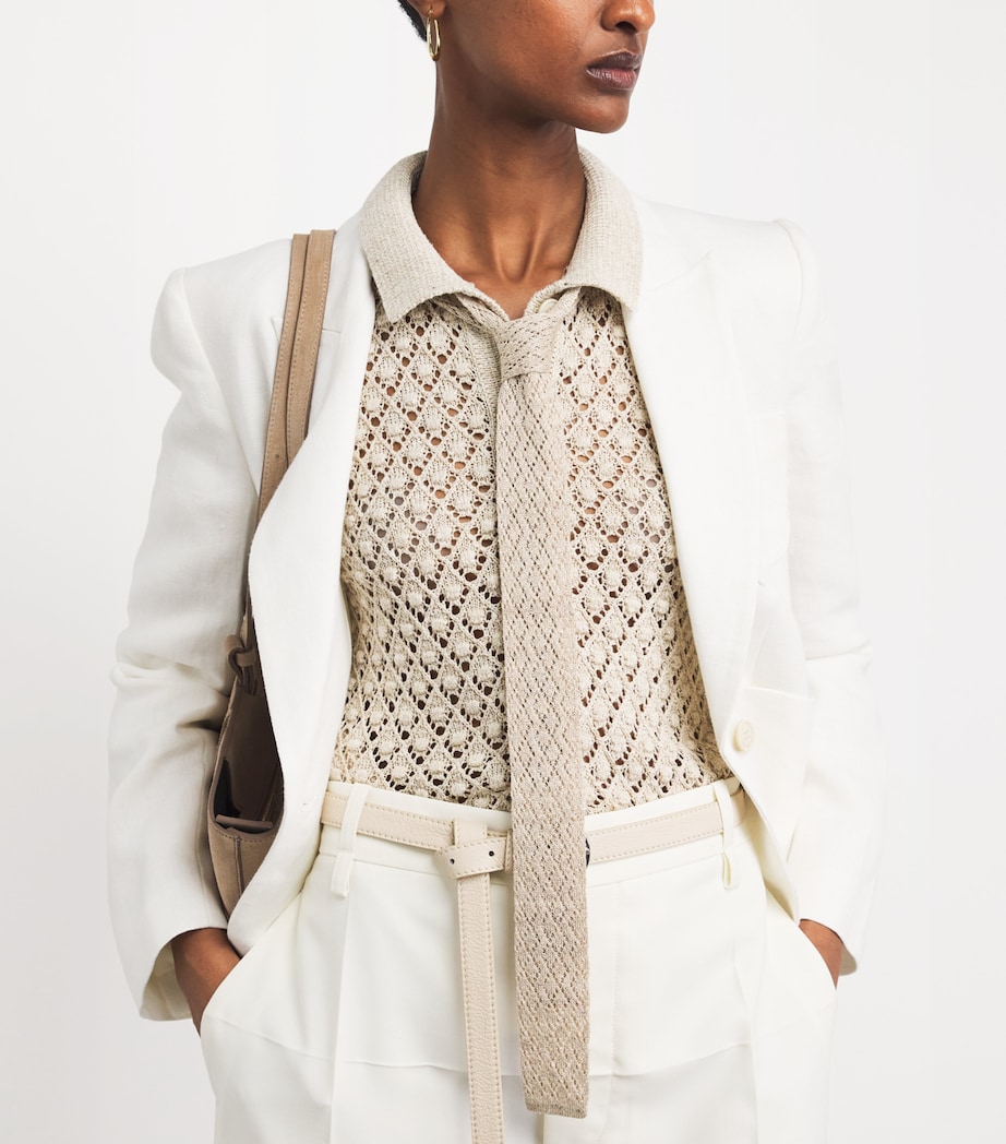Eleventy Silk-Linen-Blend Skinny Scarf Sabbia Image 2
