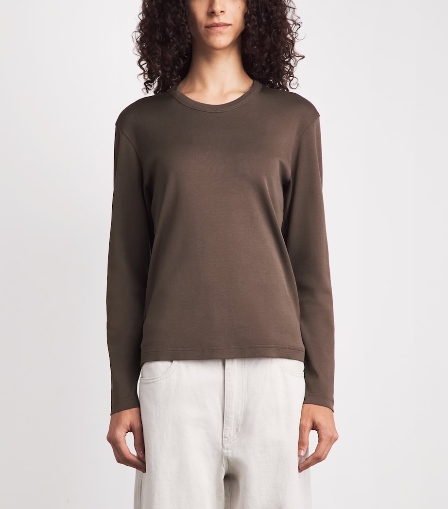 Lemaire Womens Cotton Ribbed Long-Sleeve T-Shirt Carob Image 4