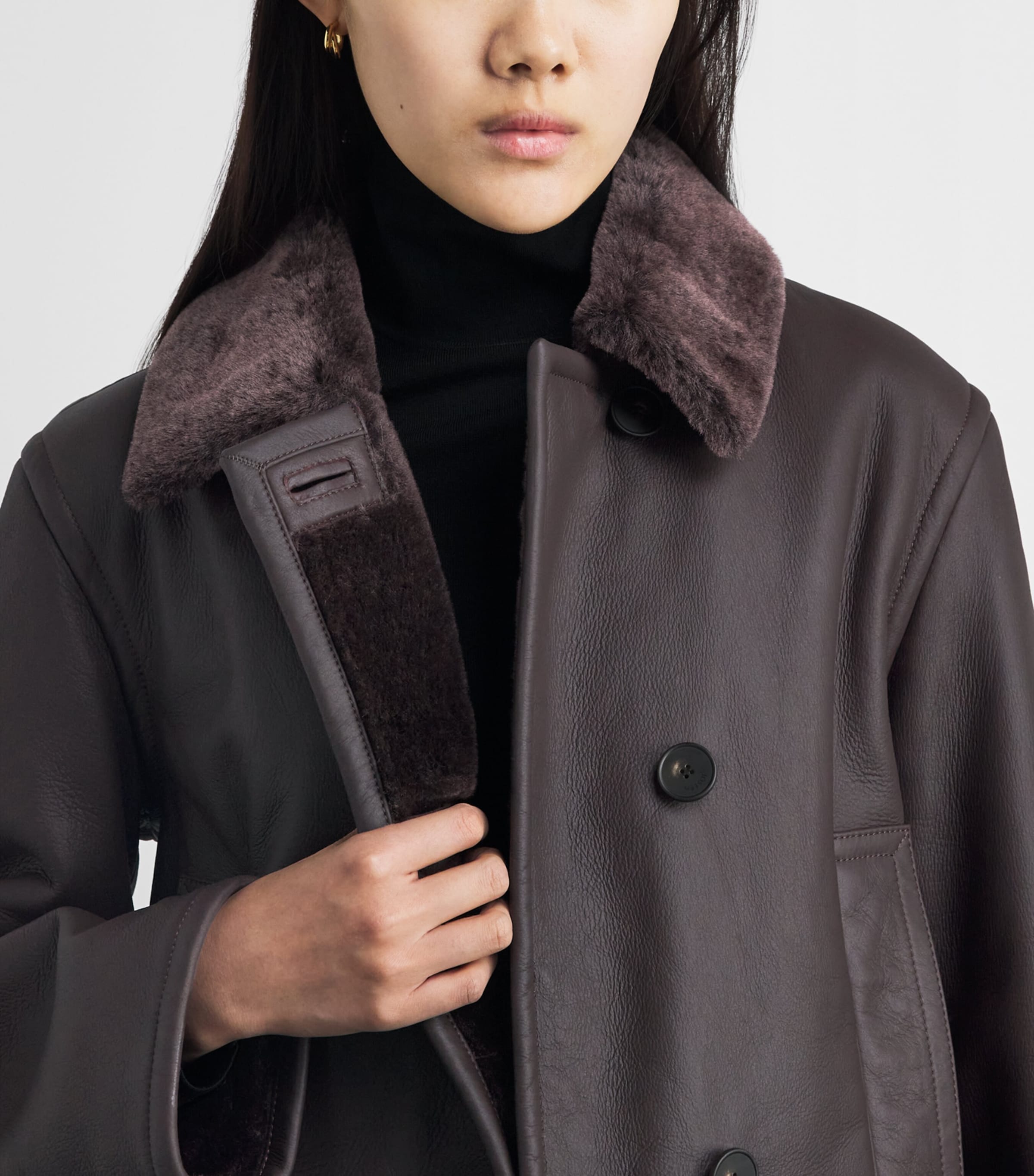 Joseph Womens Leather-Shearling Liri Jacket Mahogany Image 3