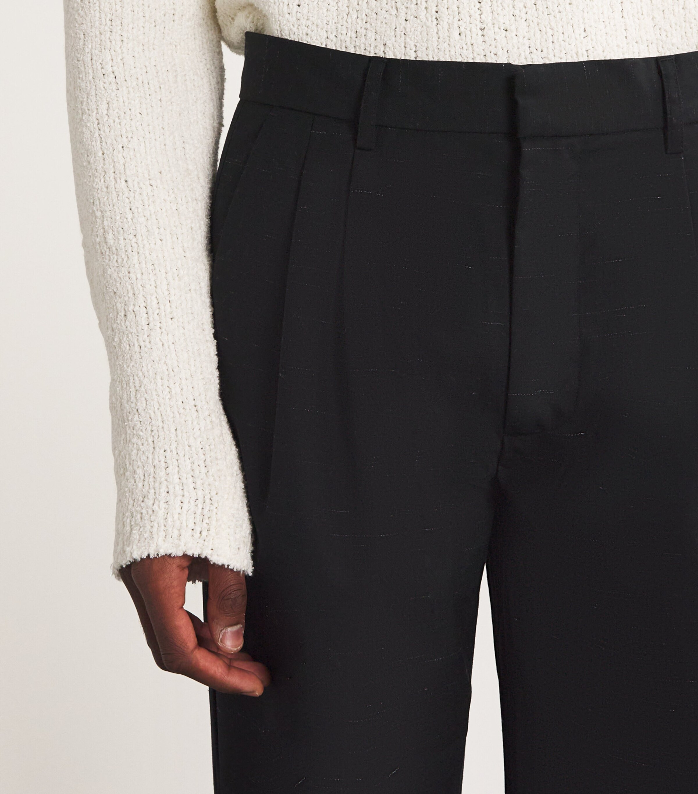 Wool-Linen Heathered Straight Trousers BLACK Image 6