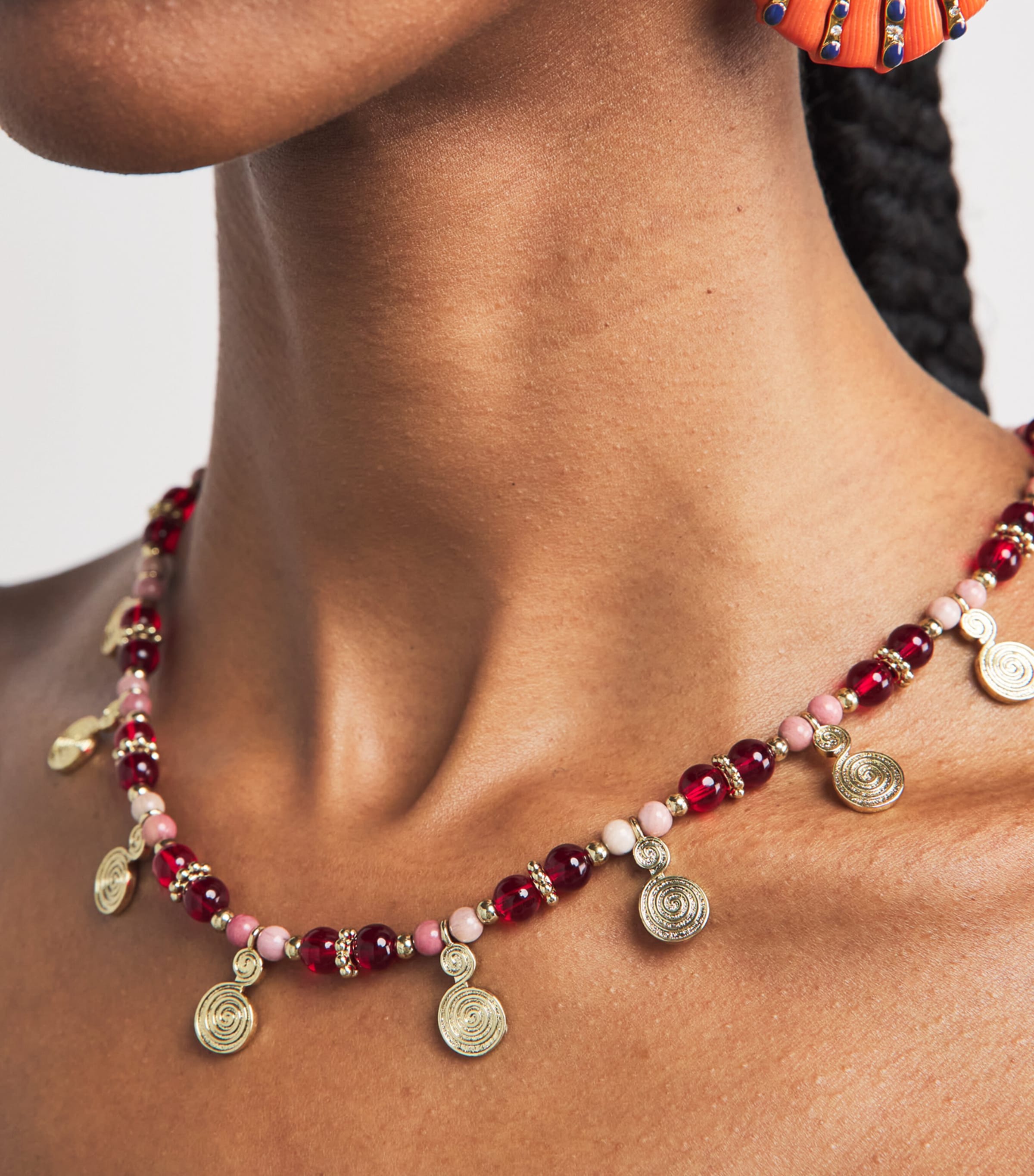 Rixo Gold-Plated Beaded Tala Necklace Burgundy Image 4