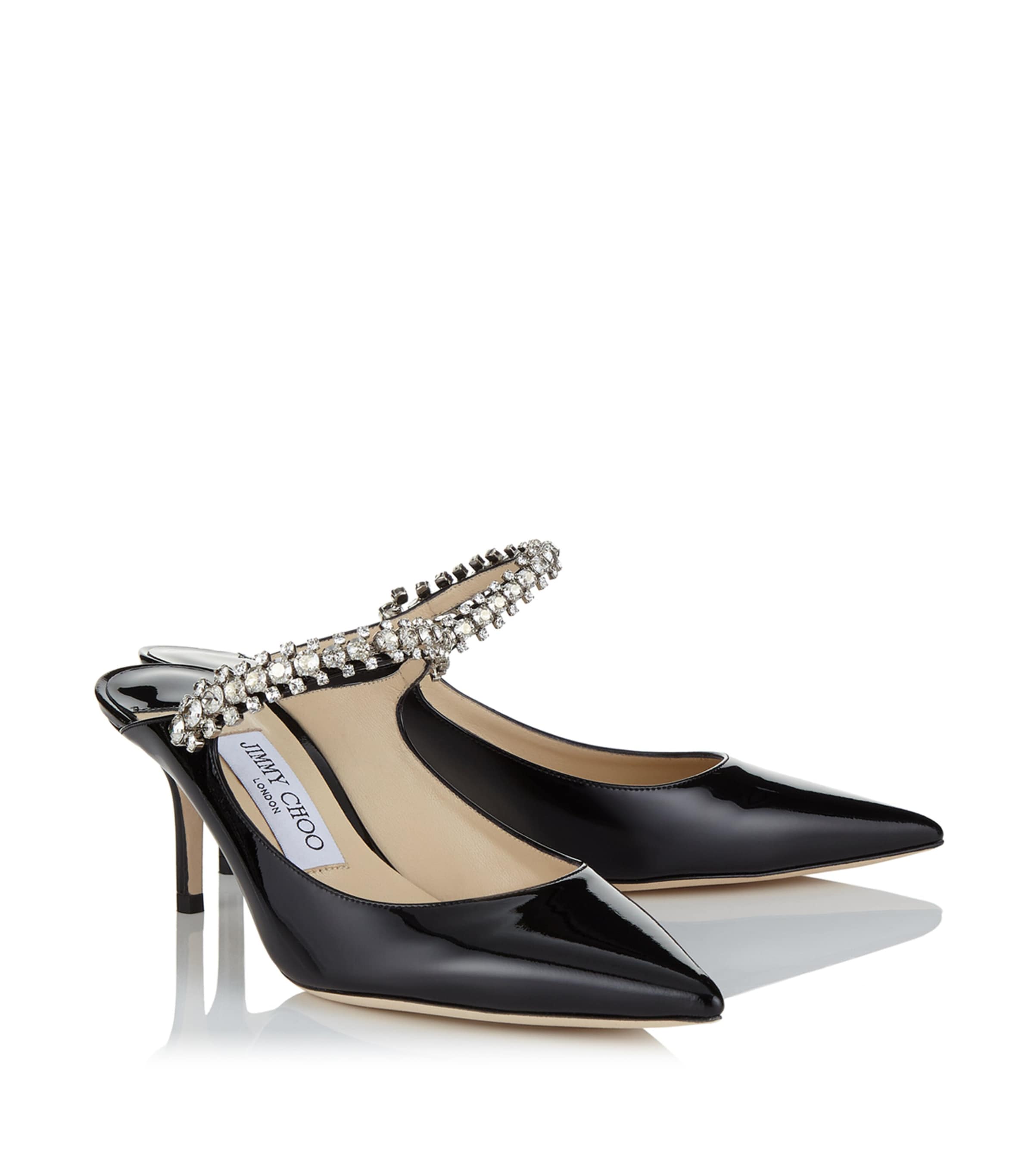 ◆正規品・新品◆Jimmy Choo Biscuit Leather Bing 65 Mules Bing 65 | Ballet Pink Patent Leather Mules with Crystal
