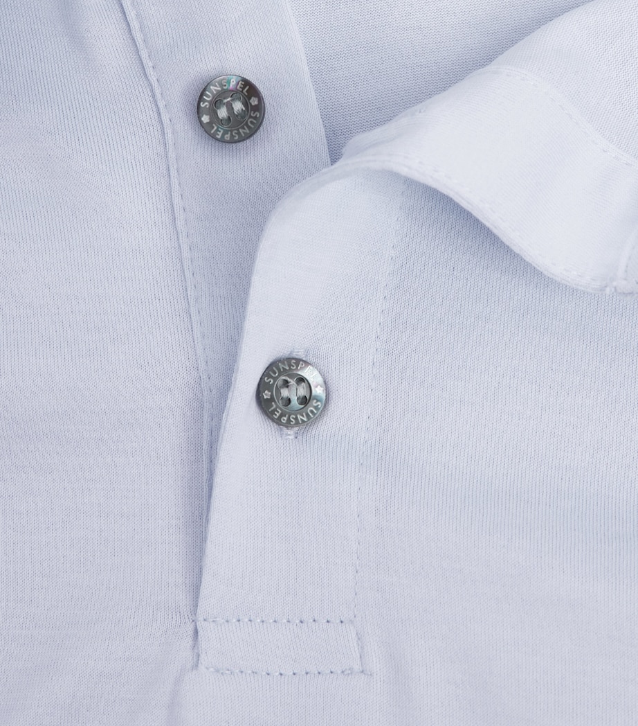 Sunspel Mens Supima Cotton Polo Shirt Buwu Light Blue Image 6