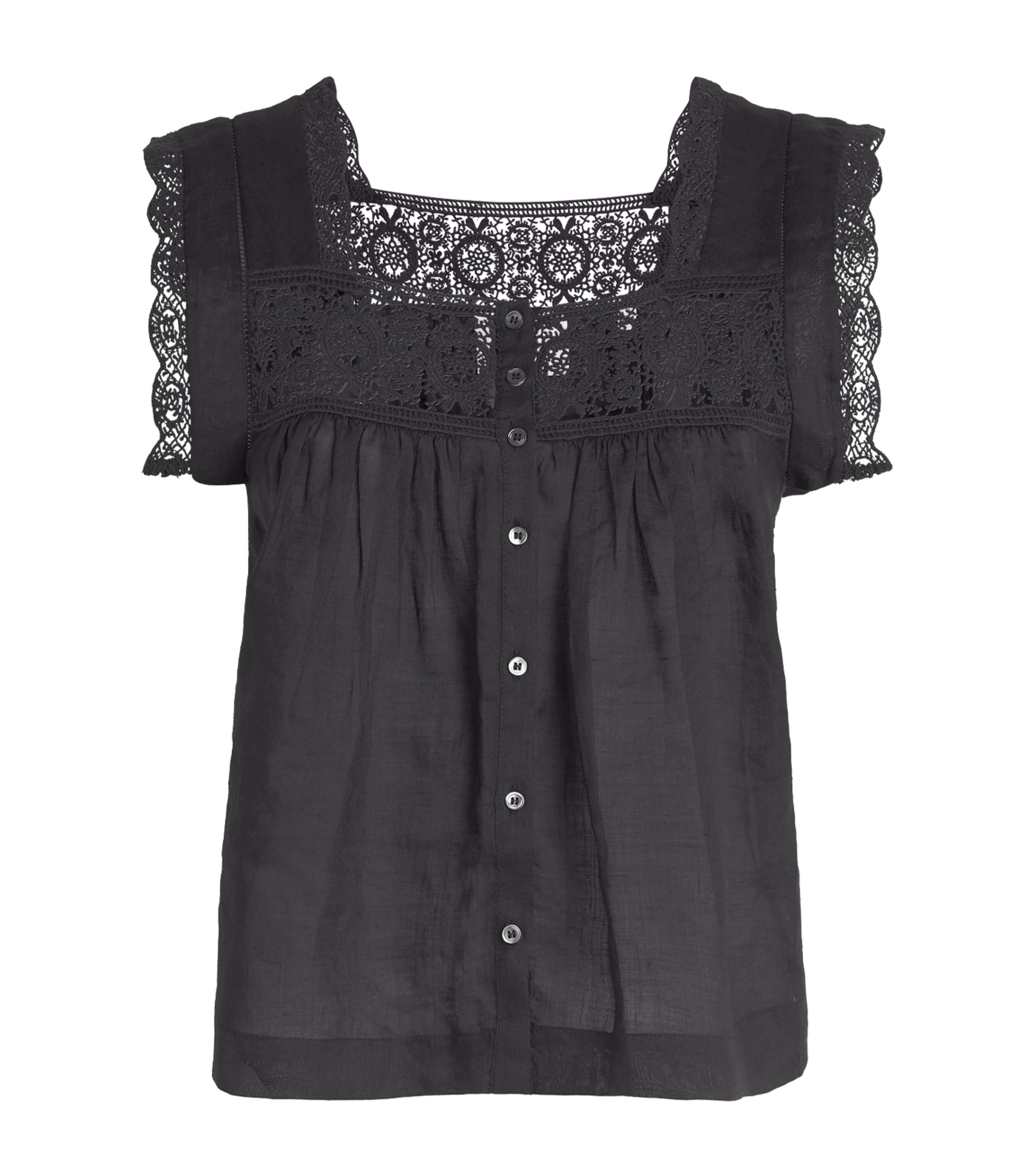 Citizens of Humanity Womens Ramie Mia Embroidered Blouse Black Image 1