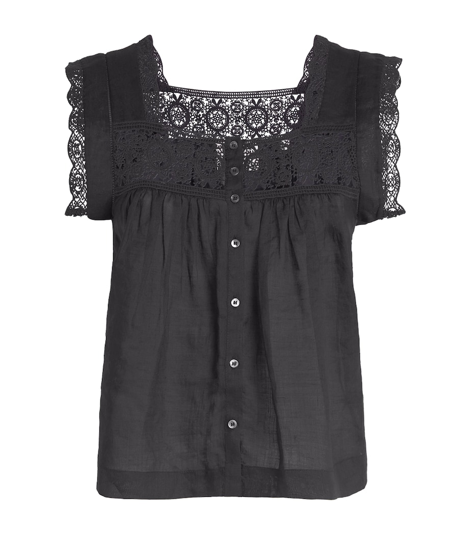 Citizens of Humanity Womens Ramie Mia Embroidered Blouse Black Image 1