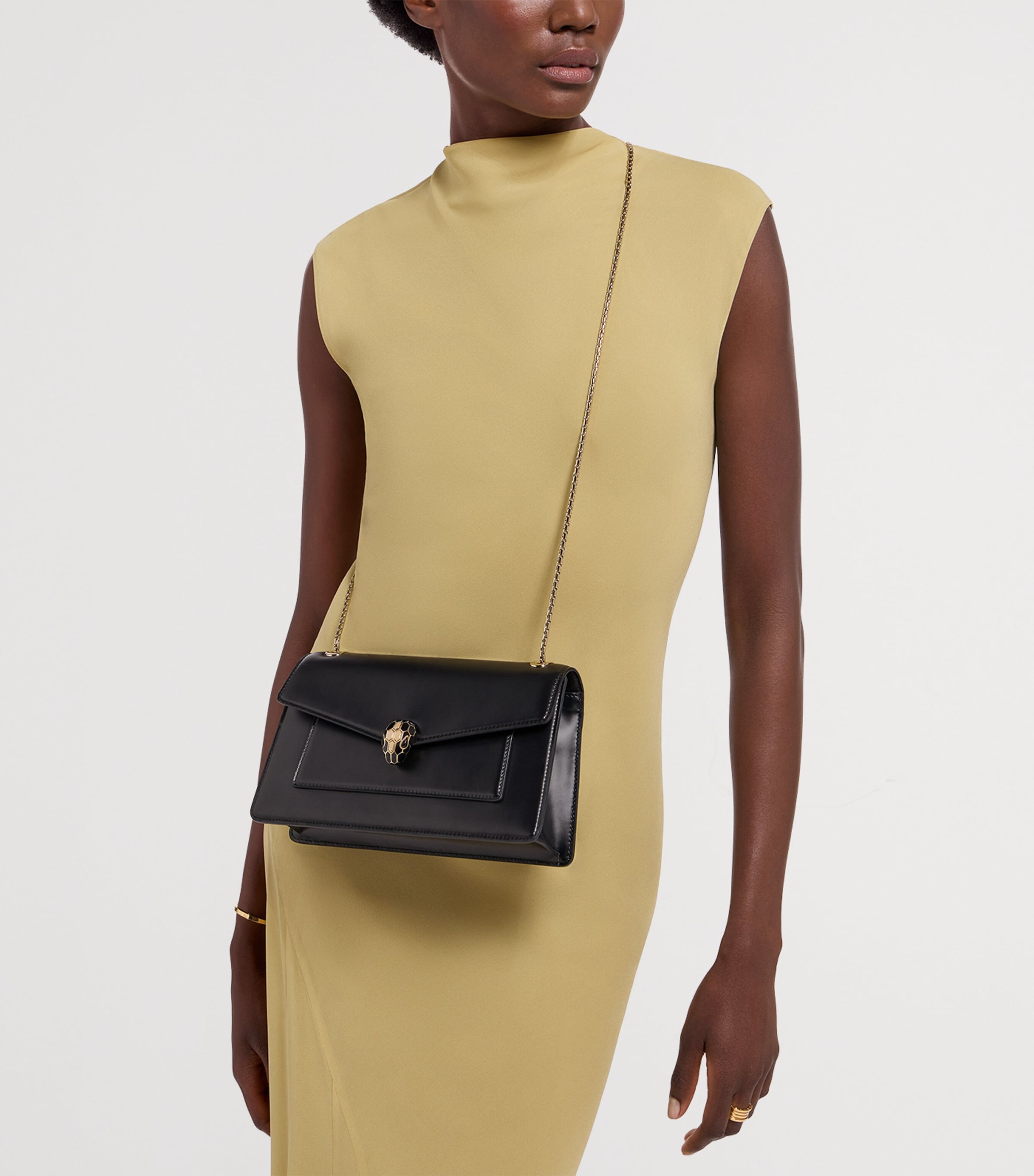 Leather Serpenti Forever Shoulder Bag BLACK Image 5