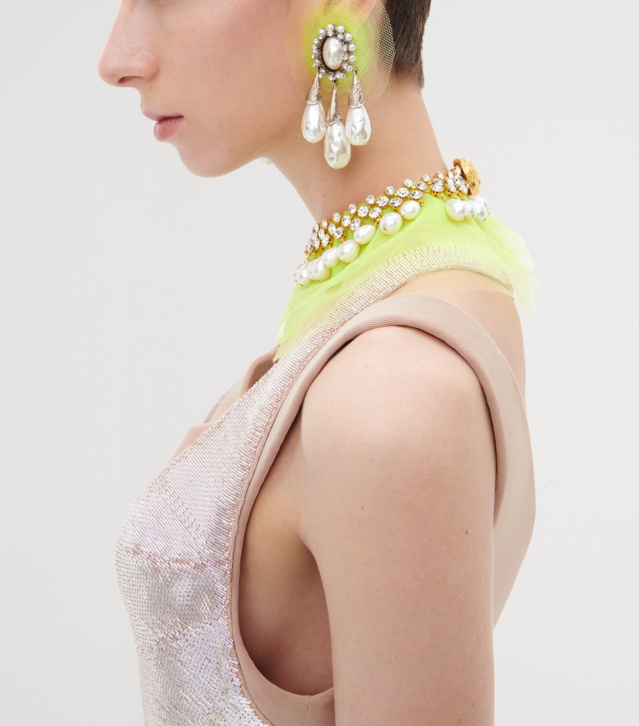 Schiaparelli Faux Pearl Lashes Necklace Crystal Image 3
