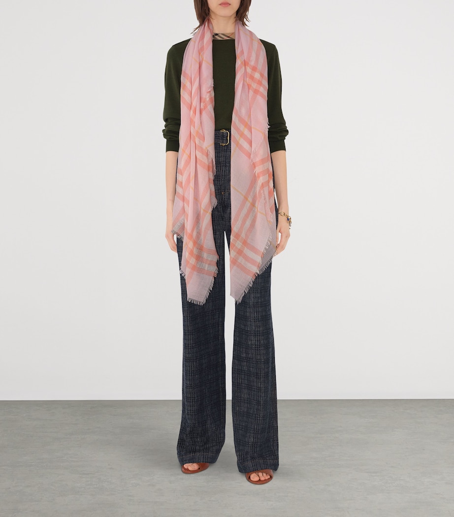 Wool Wide Check Scarf SUGAR PINK Image 3