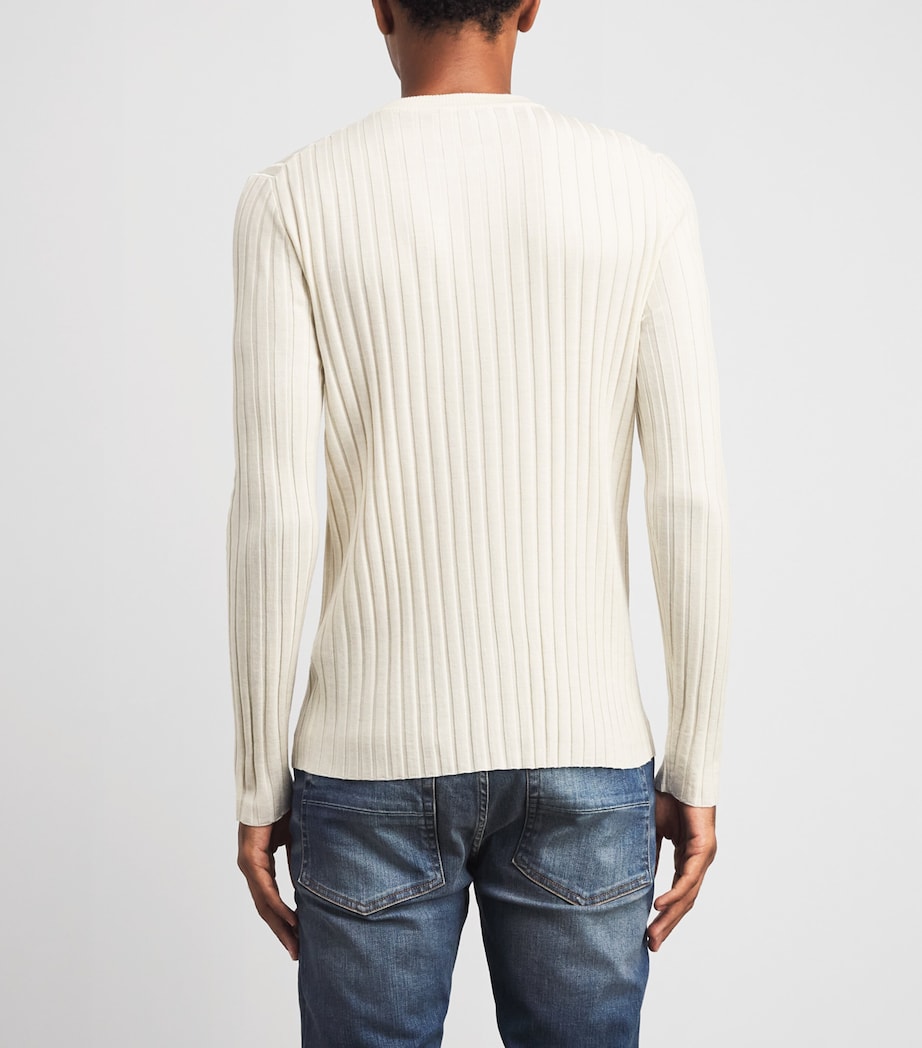 AMIRI Mens Wool-Blend Script Henley Sweater Alabaster Image 5