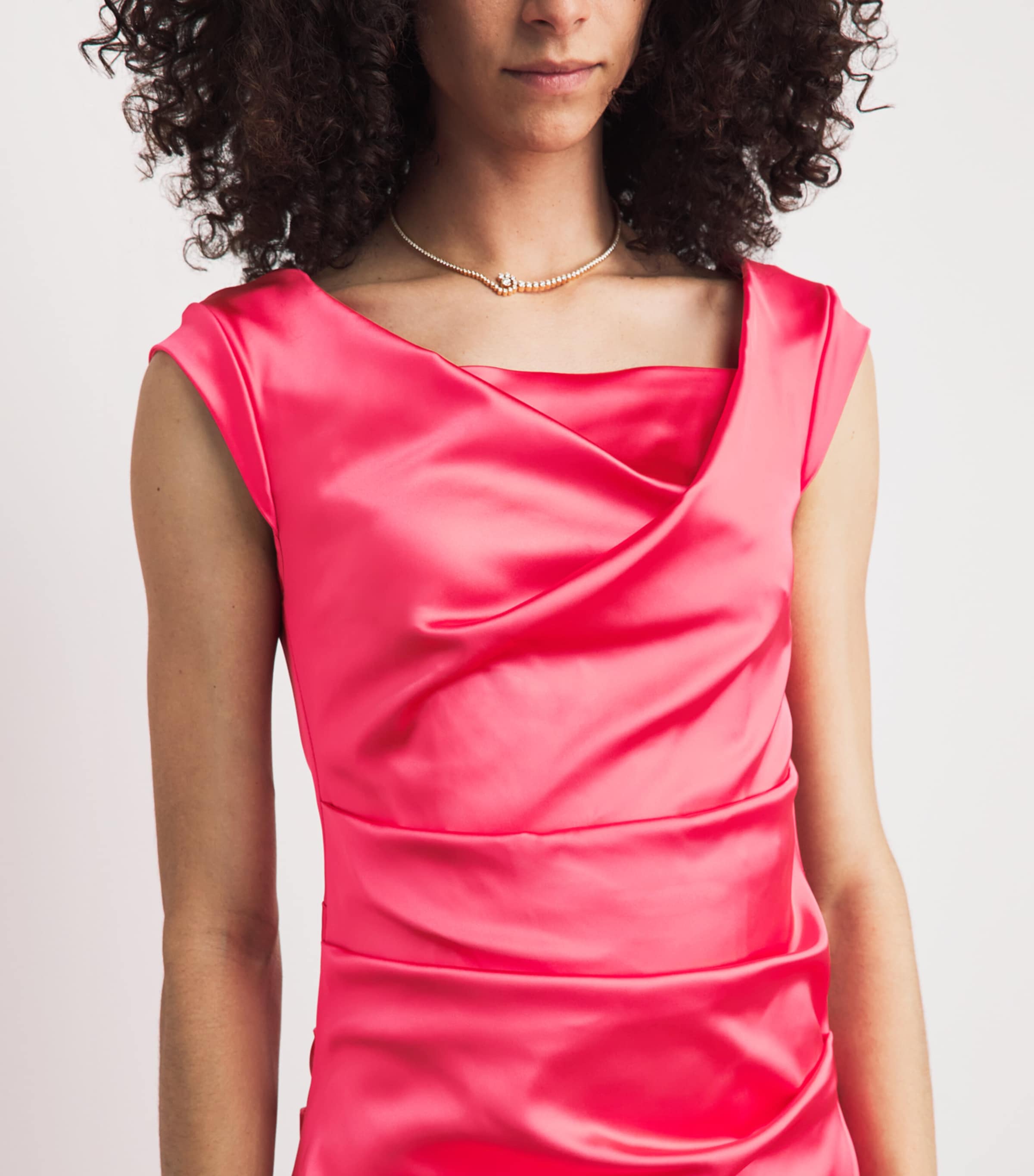 Talbot Runhof Womens Duchesse Satin Draped Gown Shocking Pink Image 5