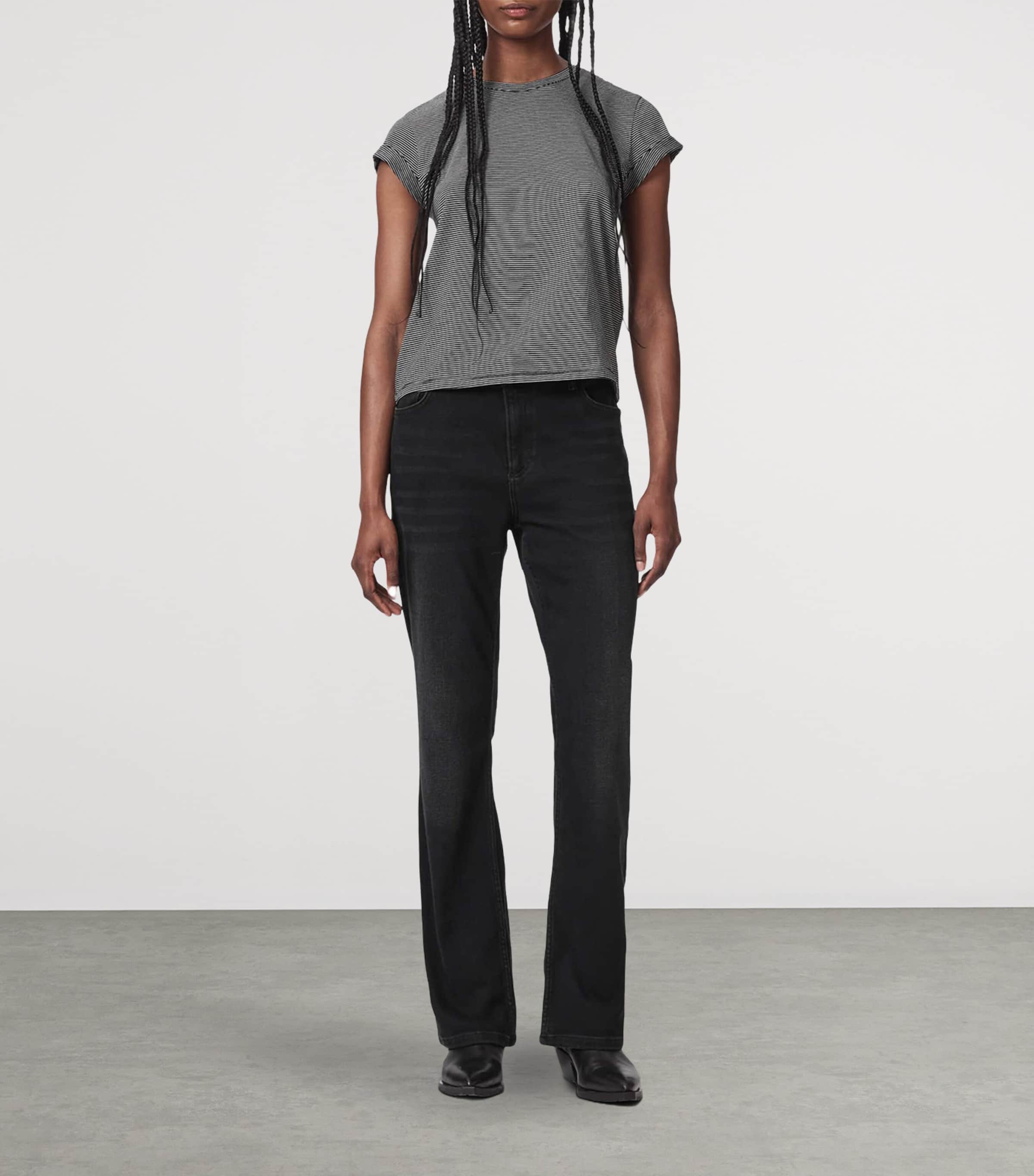 AllSaints Womens Haldan Slim Bootcut Mid-Rise Jeans Washed Black Image 2