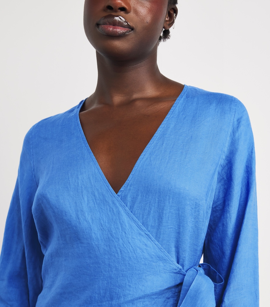 Linen Skyros Mini Wrap Dress BLU-BLU/LINEN Image 4