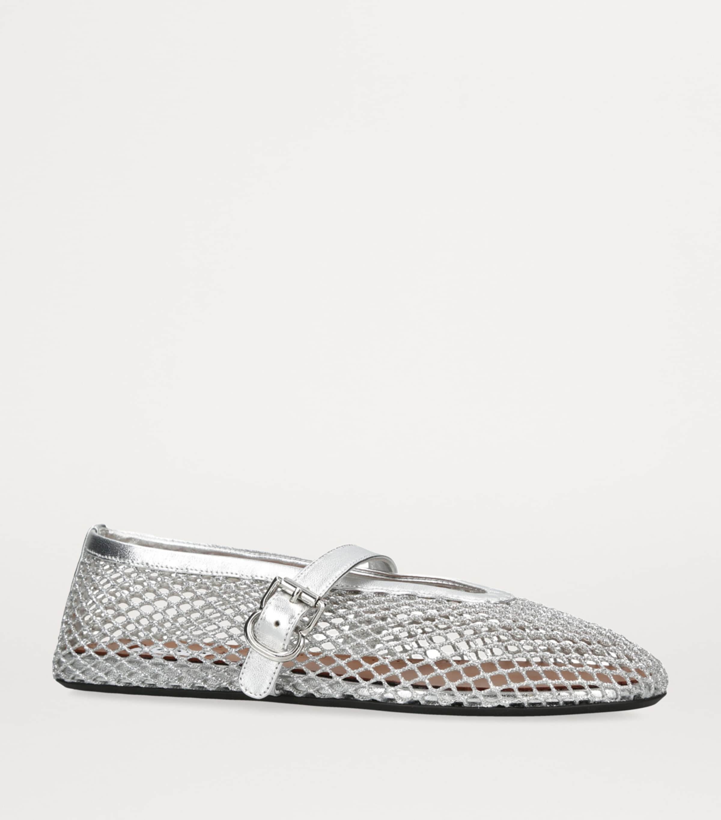 Alaïa Leather Mesh Ballet Flats Silver Image 3
