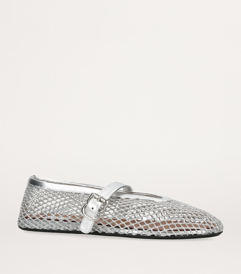 Alaïa Leather Mesh Ballet Flats Silver Image 3