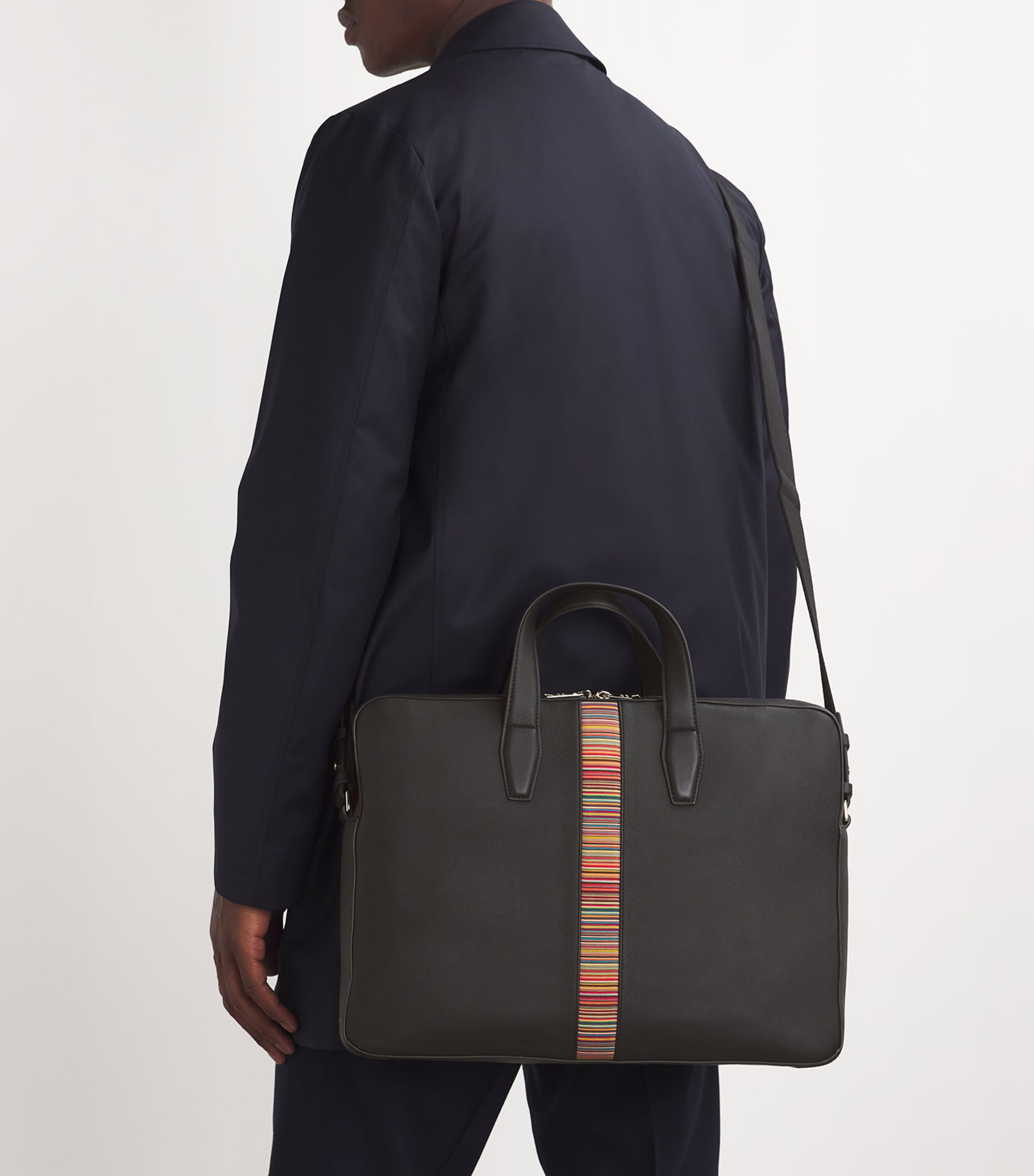 Leather Signature Stripe Briefcase BLACK Image 2