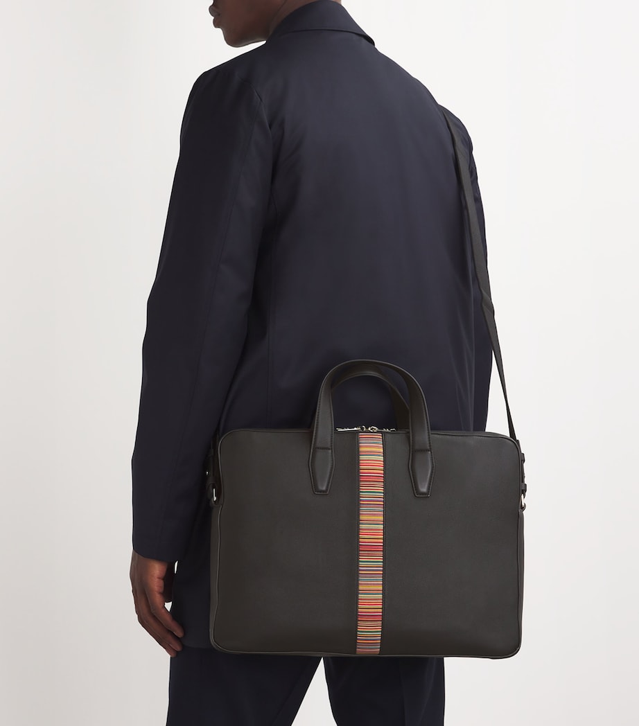 Leather Signature Stripe Briefcase BLACK Image 2