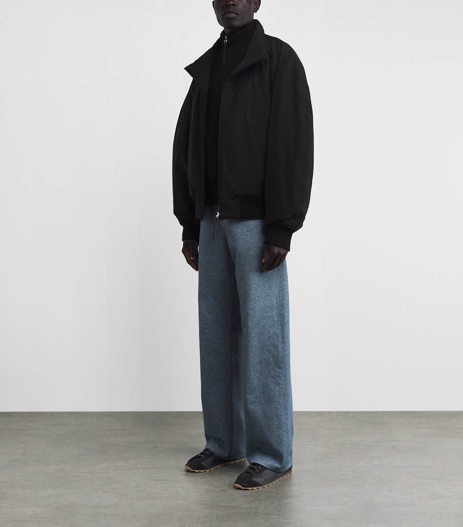 Leather-Trim Tennis Sneakers 990-BLACK Image 6