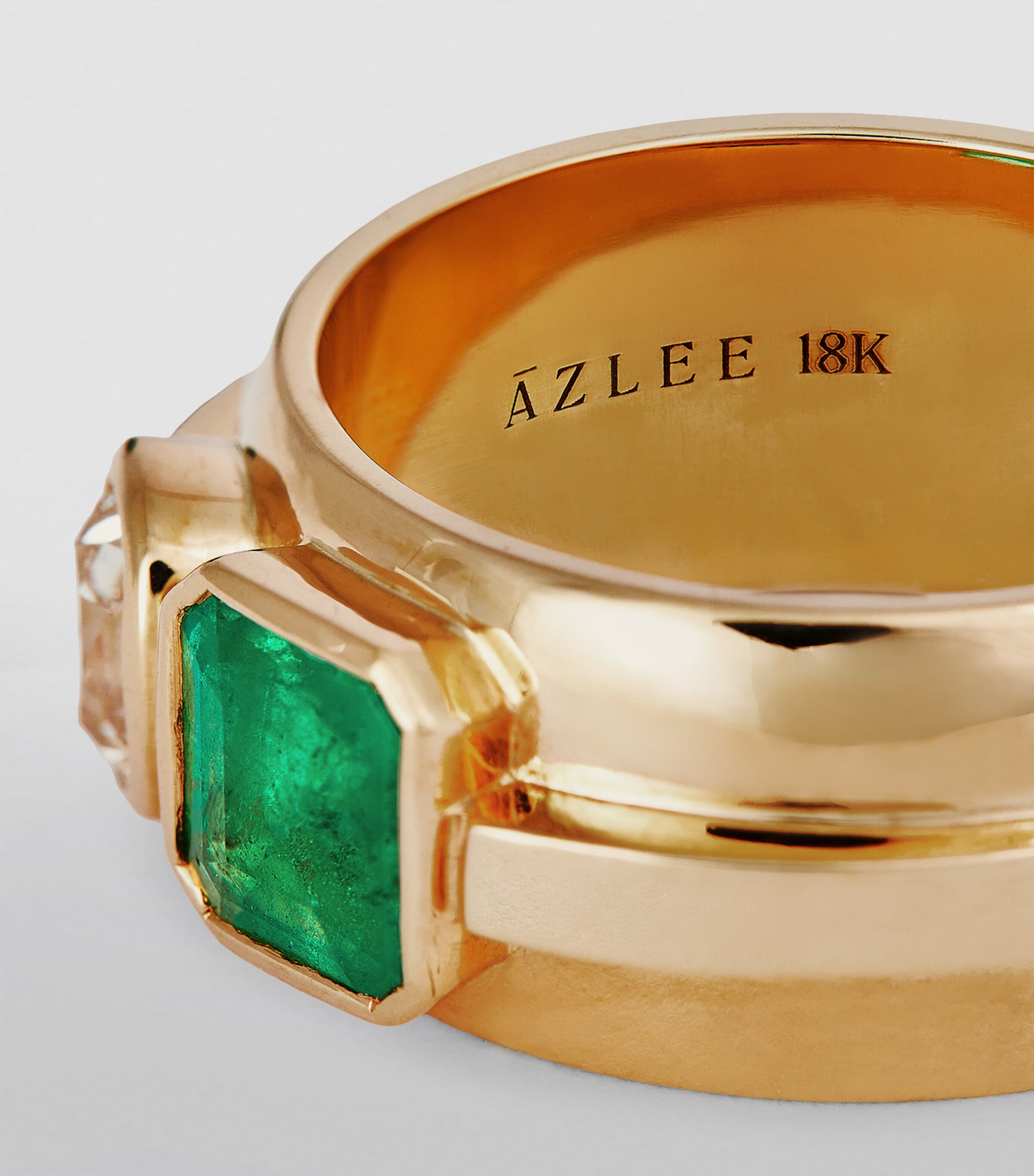 Azlee Yellow Gold, Diamond and Emerald Duet Staircase Ring Yellow Gold Image 6