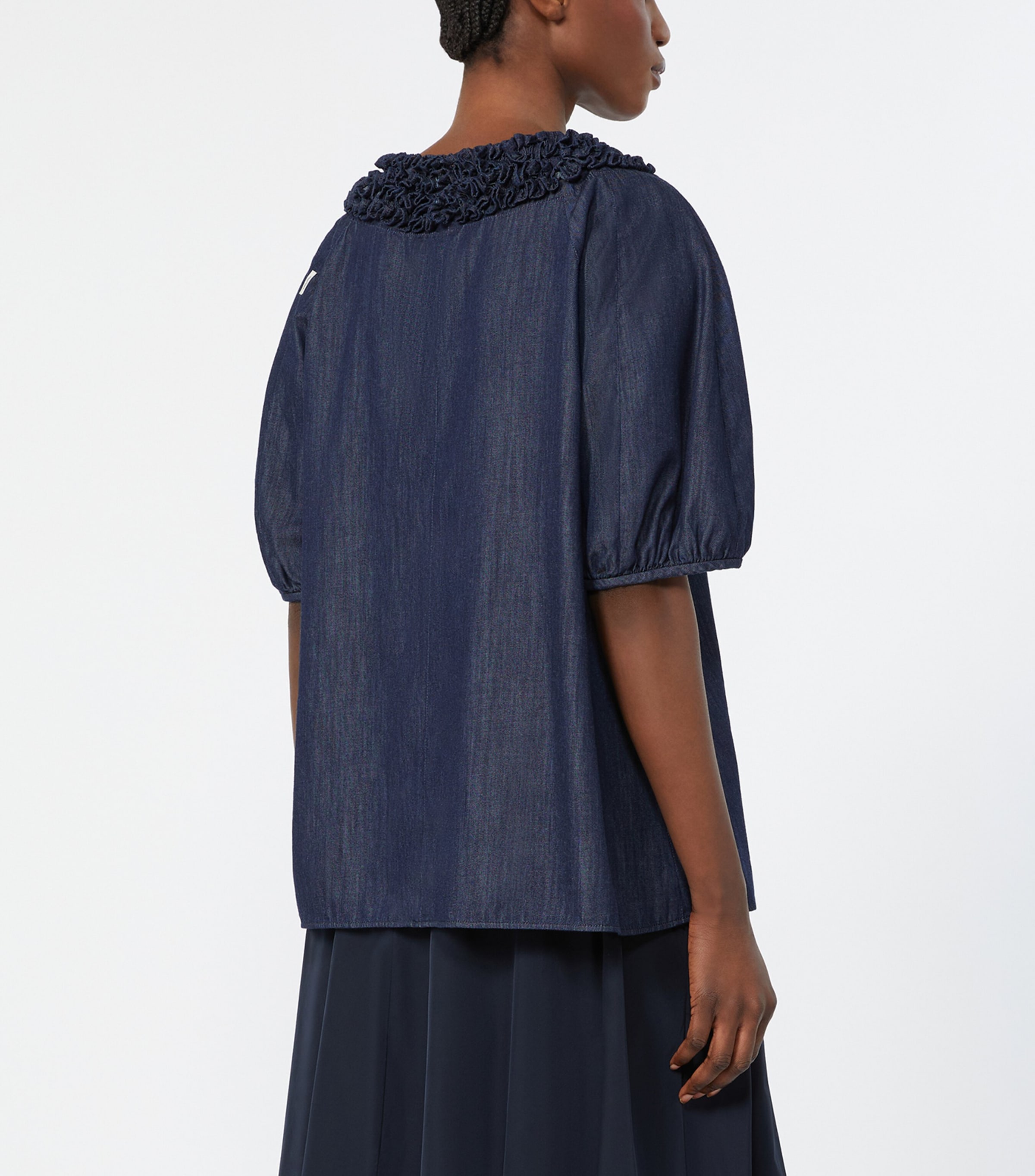 Max Mara Womens Denim Ruffled Neckline Blouse Midnightblue Image 4