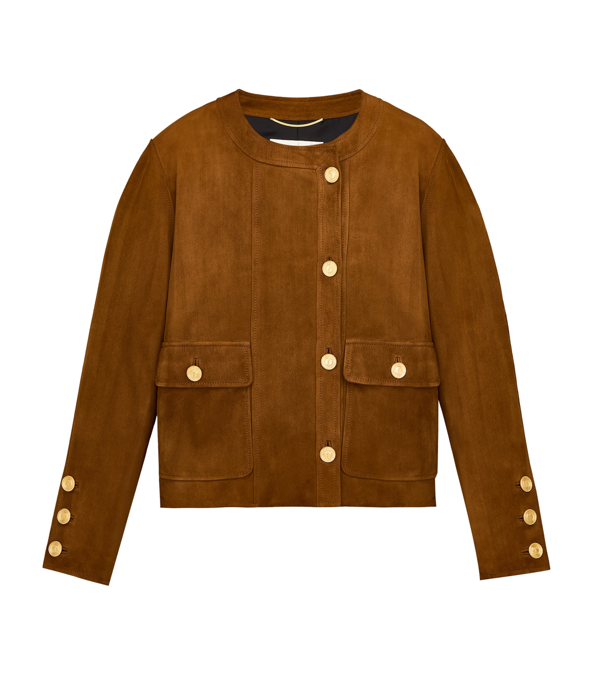 Saint Laurent Womens Suede Cassandre-Button Jacket Image 1