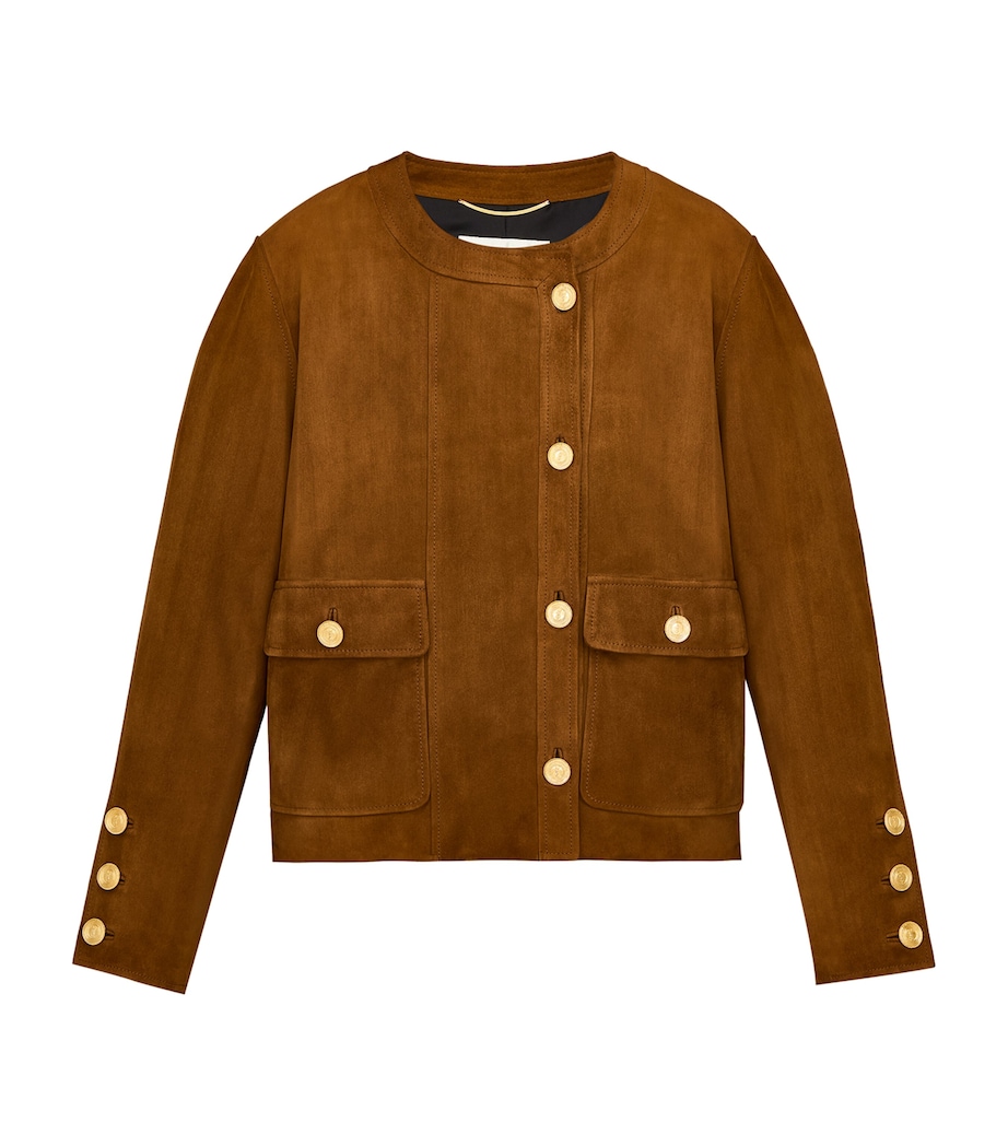 Saint Laurent Womens Suede Cassandre-Button Jacket Image 1