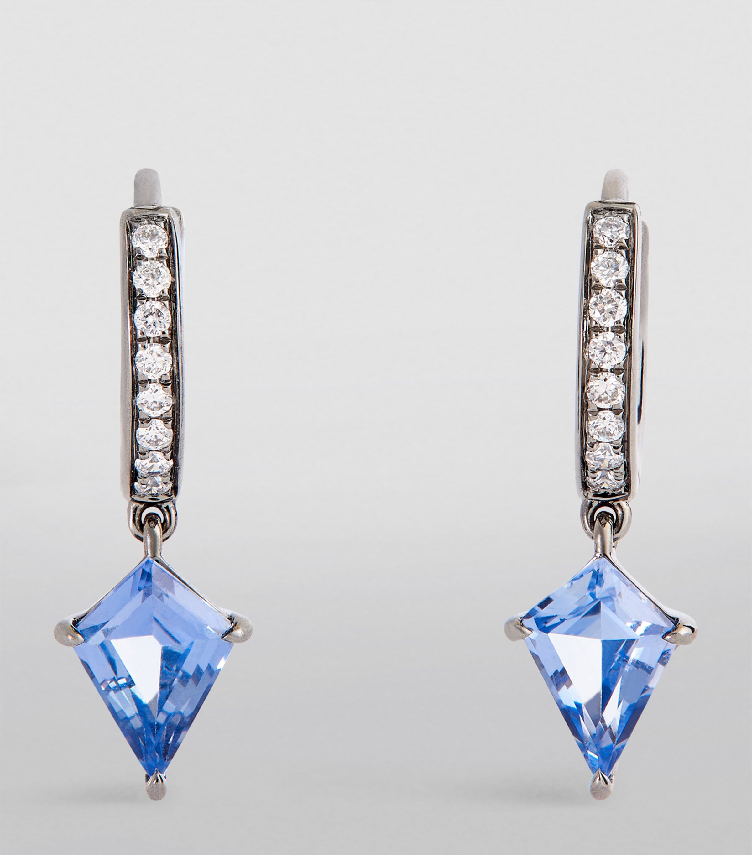 Eva Fehren Blackened White Gold, Diamond and Sapphire Ezzat Geo Hoop Earrings White Gold Image 2