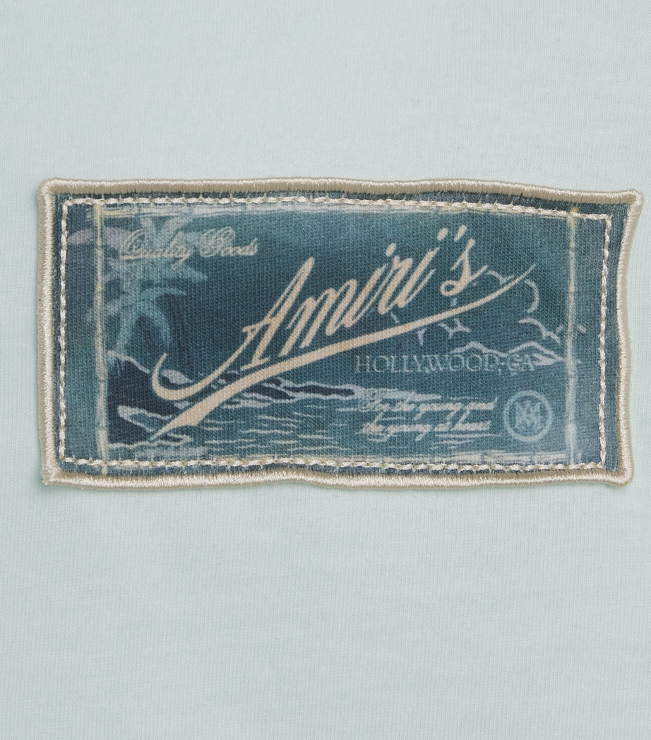 AMIRI Mens Cotton Quality Goods Patch T-Shirt Powder Teal Image 6