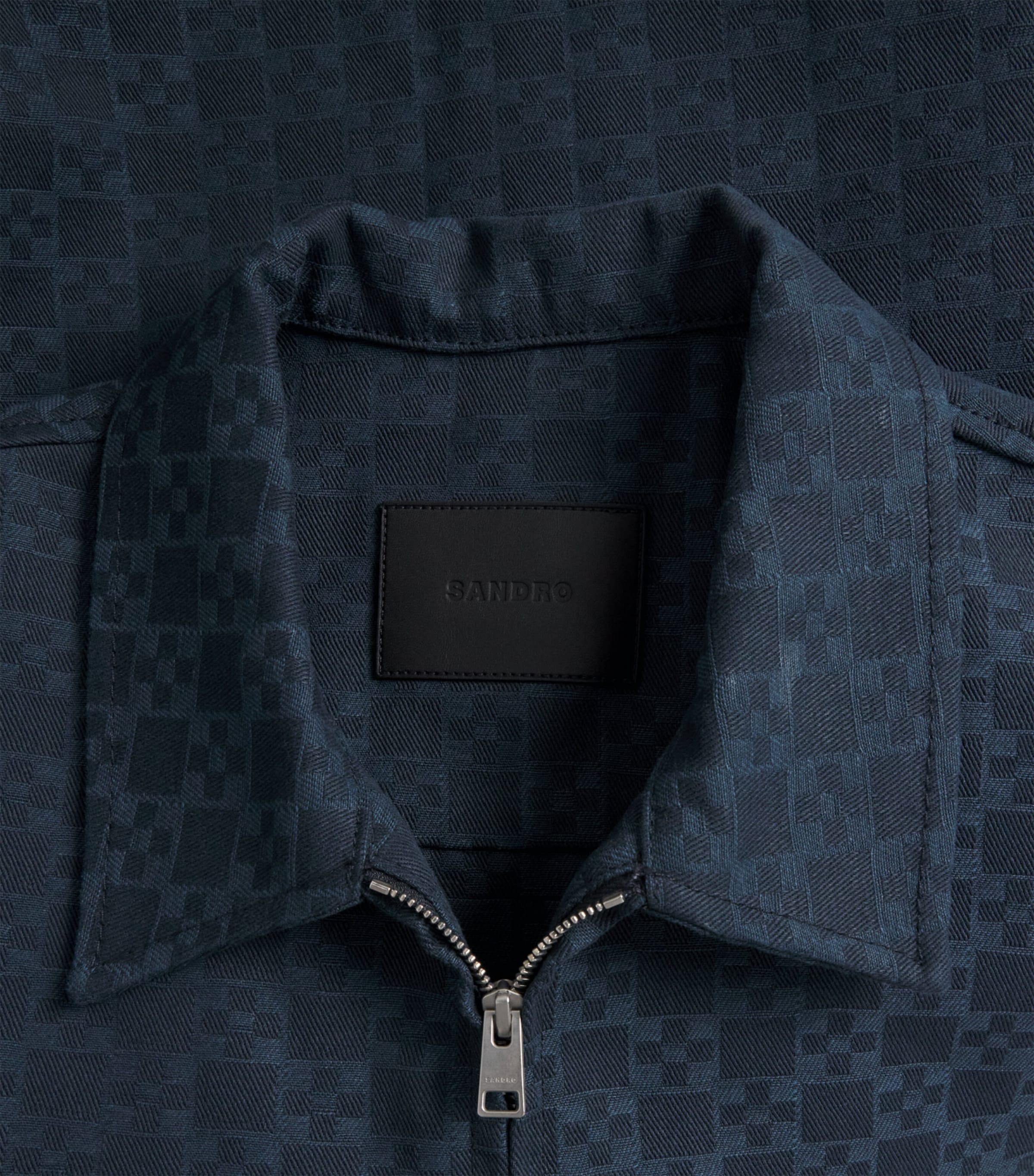 Sandro Paris Mens Jacquard Denim Jacket Navy Blue Image 6