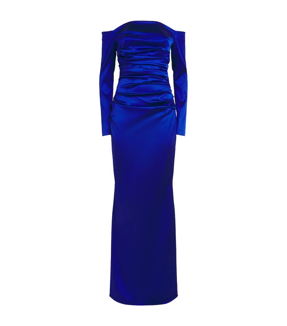 Talbot Runhof Womens Stretch-Satin Gathered Column Gown Royal Image 1