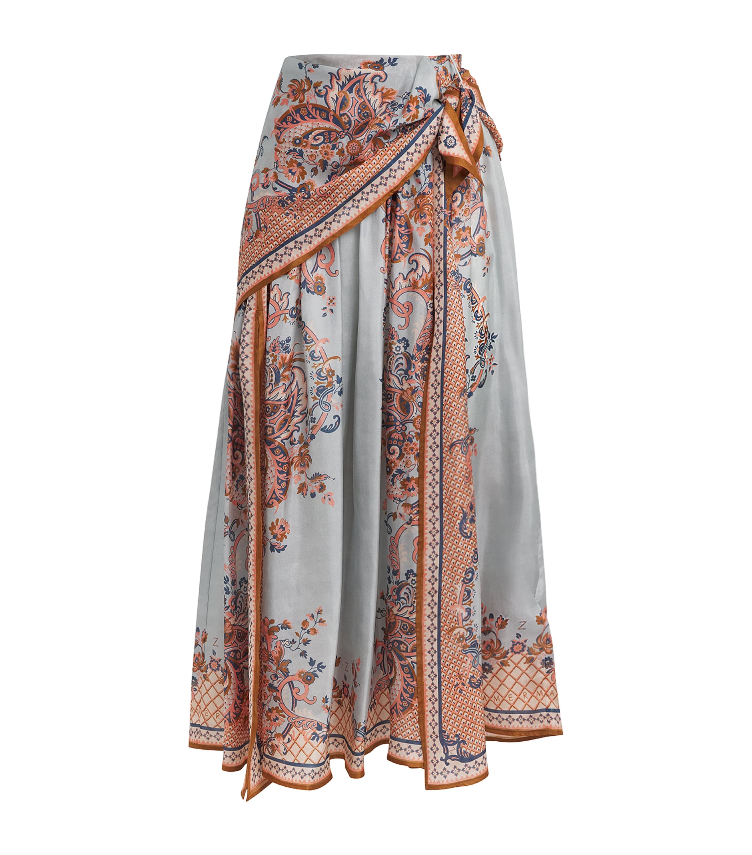 Zimmermann Womens Silk Printed Aster Midi Skirt Blupf Blue Psly Flrl Image 1