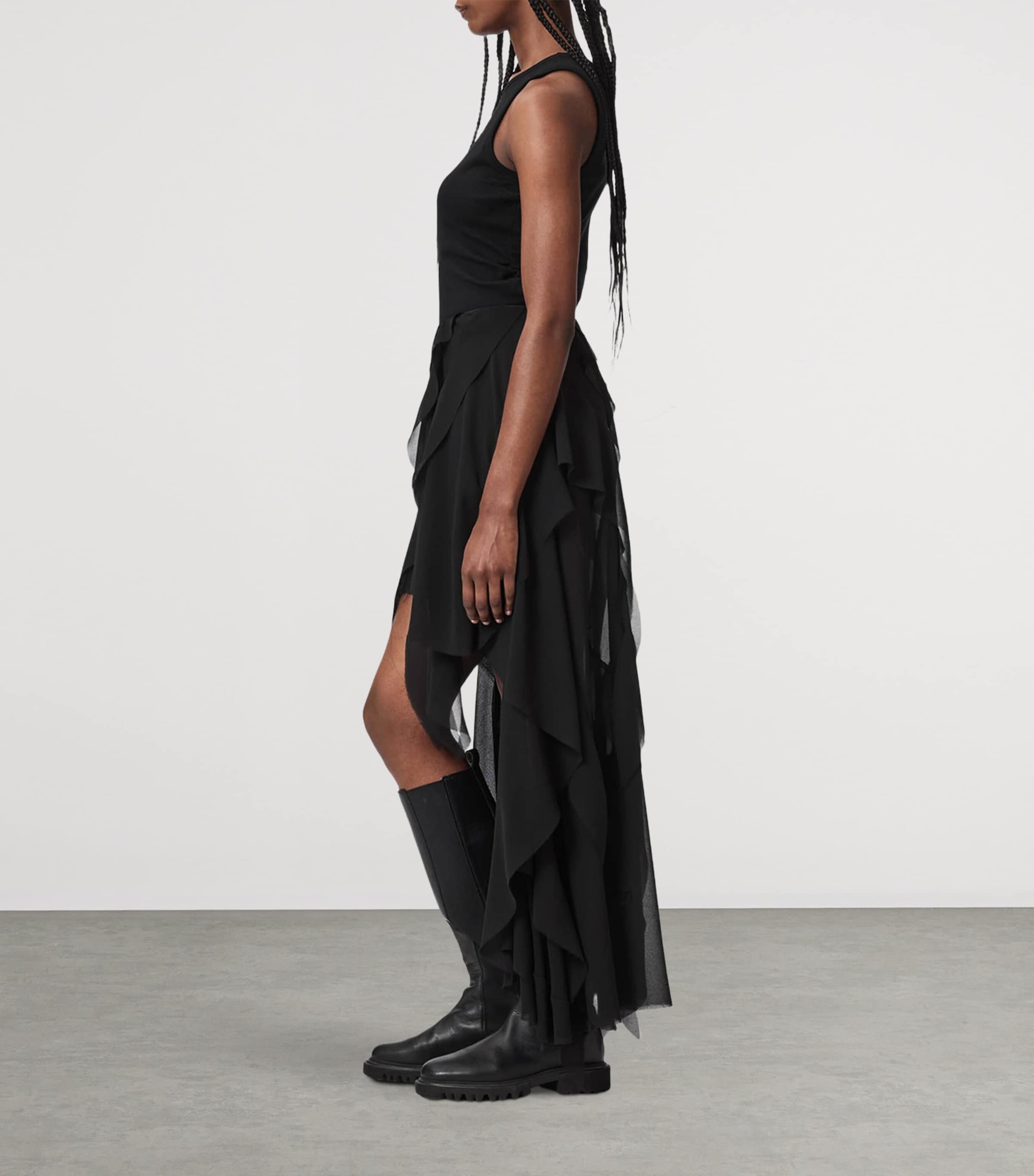 AllSaints Womens Asymmetric Ruffle Melody Skirt Black Image 5